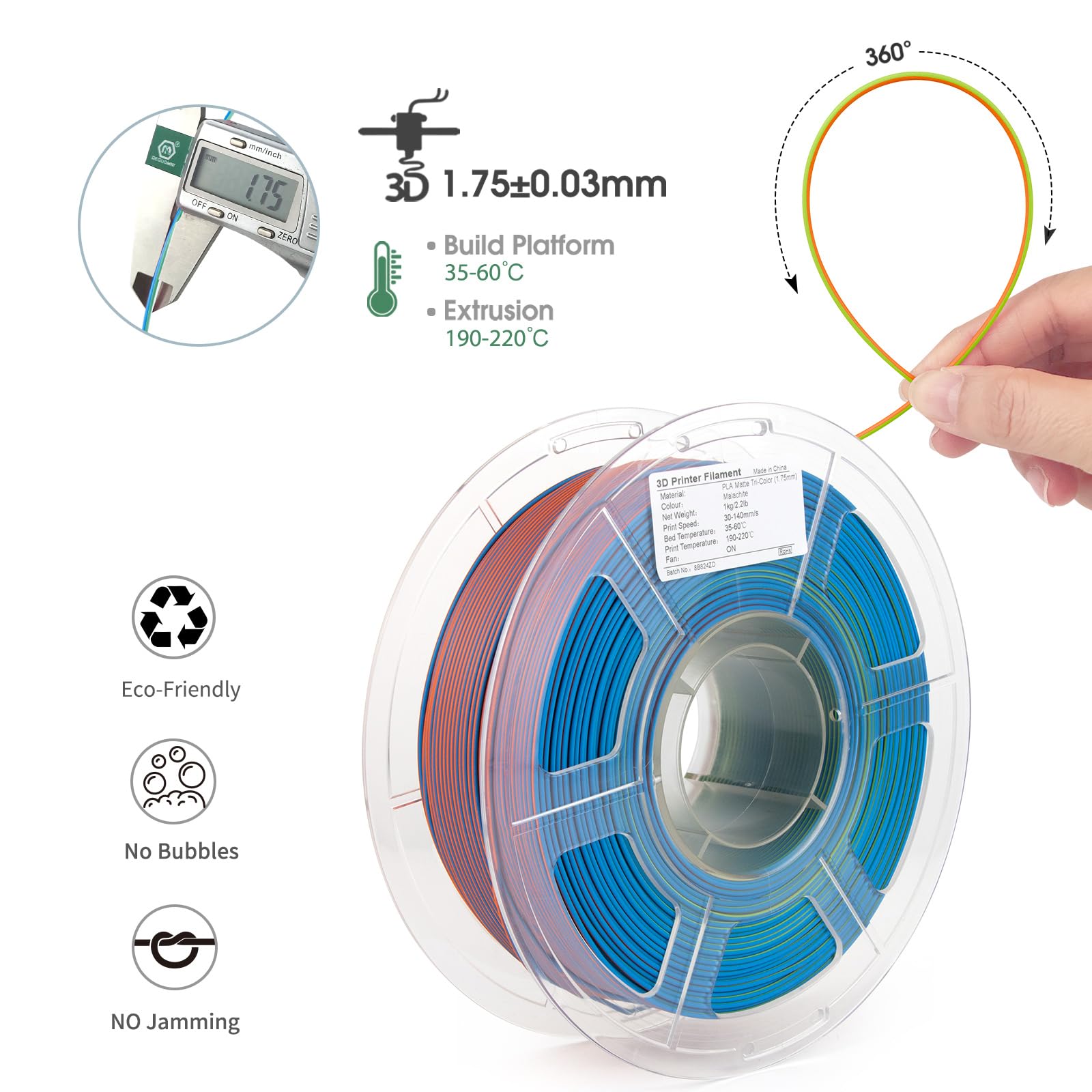 Isanmate Matte Tri Colors Filament 1.75Mm, 3 In 1 Color Coextrusion 3D Filament, Magic Color Change Filament 1.75Mm, Dimensional