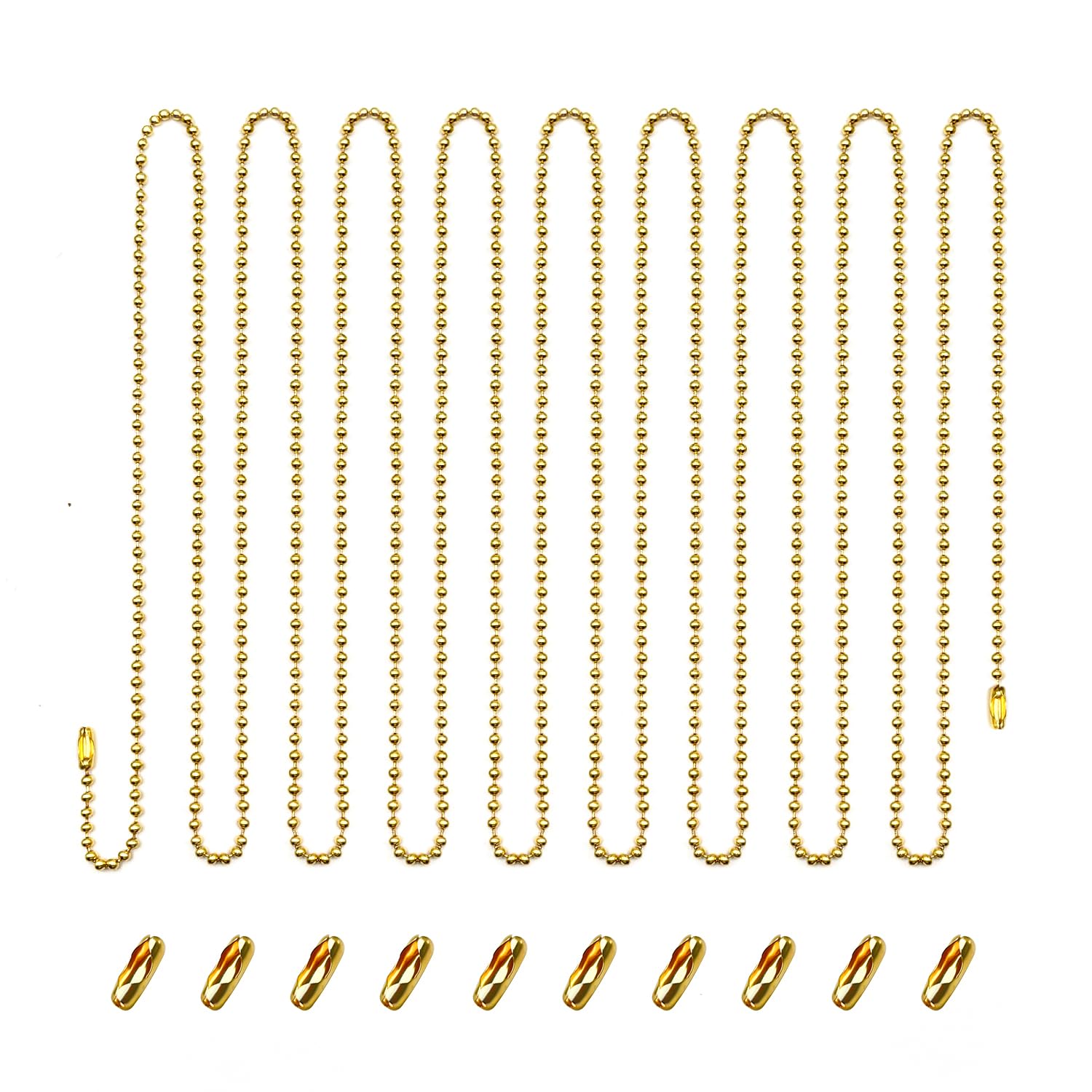 Ceiling Fan Pull Chain Extender, 12Feet 3Mm Diameter Beaded Ball Fan Light Extension Pull Chain With 10 Matching Connectors(Gold