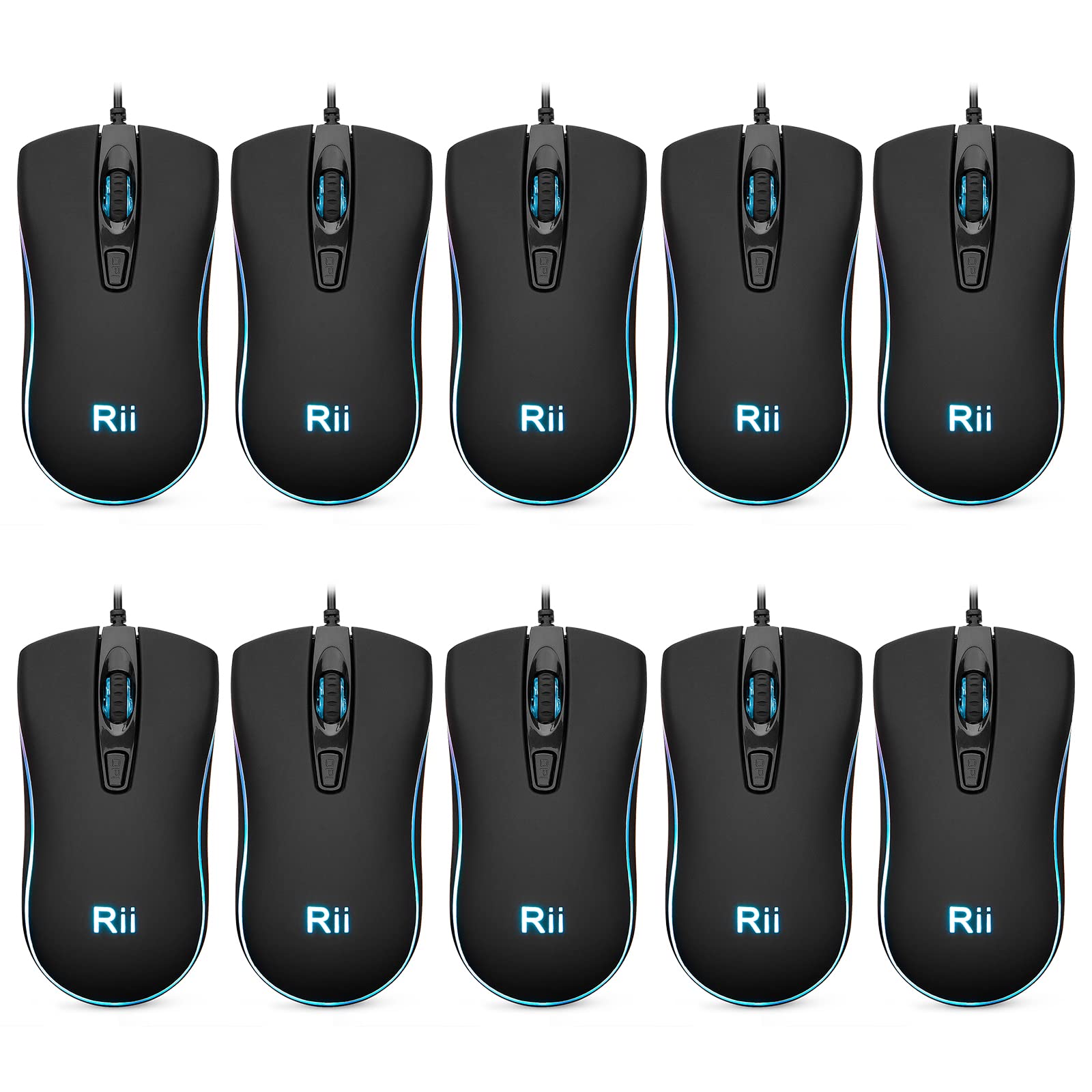 Rii Wired Mouse, Rm105 Usb Computer Mouse,Rgb Optical 1600 Dpi Office Mice For Pc,Computer,Laptop,Desktop,Windows (10 Pack)