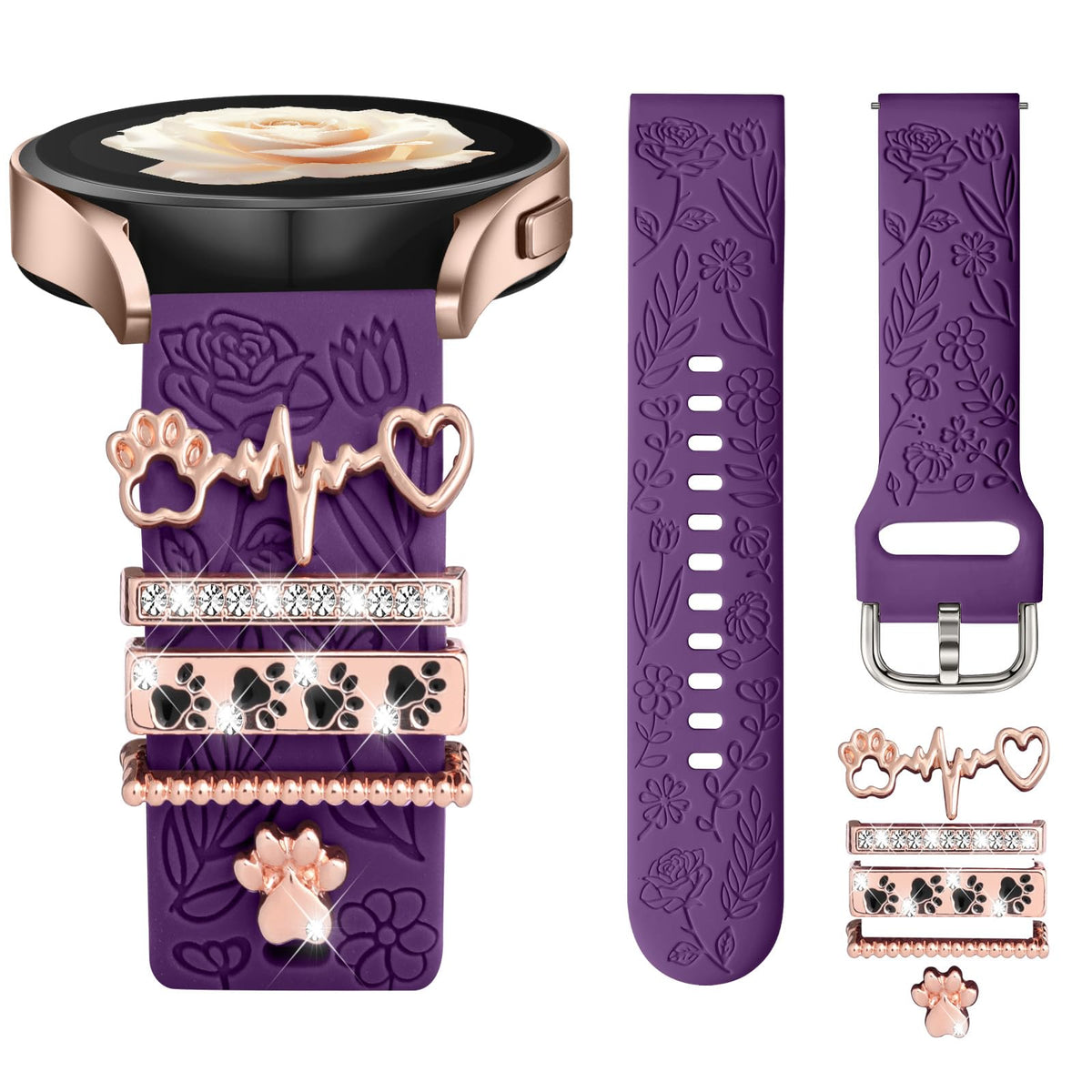 Daqin Flower Engraved Band Compatible With Samsung Galaxy Watch 7 Band/Fe 6 5 4 40Mm 44Mm,Galaxy Active 2, 20Mm Watch Band Soft