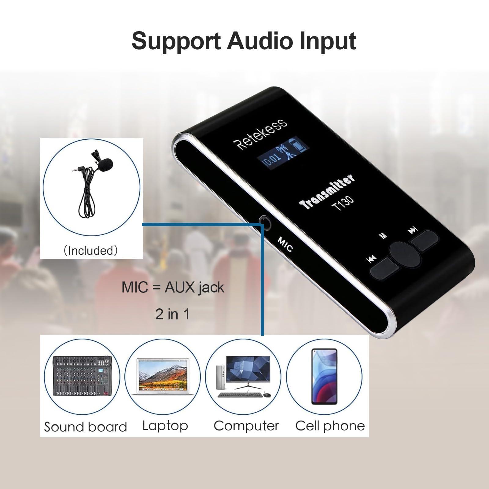 Retekess T130 Wireless Tour Guide Transmitter,Lavalier Microphone,99 Channel,Church Translation Transmitter For Interpretation T