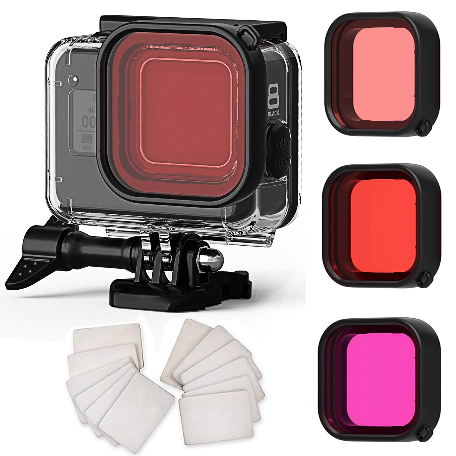 Fitstill Waterproof Housing Case For Go Pro Hero 8 Black, Protective 60M Underwater Dive Case Shell With 3 Pack Filters