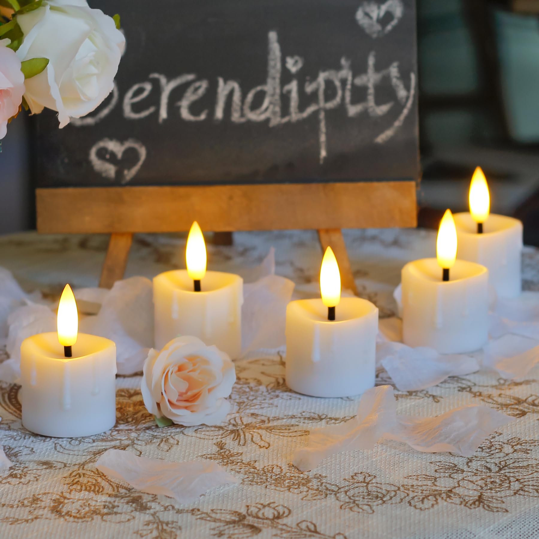 Yeelida Rechargeable Flameless 1.6'' X2.5'' Tea Light Candles With Remote & Type C Charging Cable, Timer Led Flickering White Pl