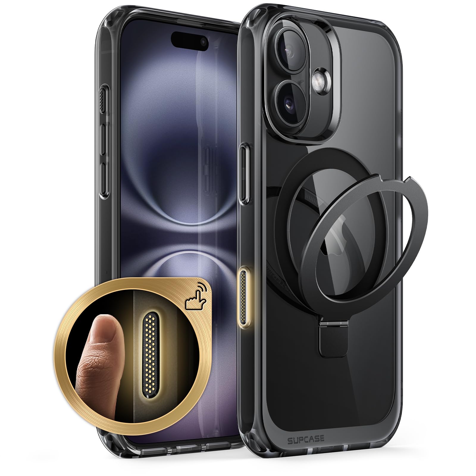 Supcase For Iphone 16 Case With Camera Control Capture Button (Unicorn Beetle Mag Stand), [Compatible With Magsafe] Slim Clear P