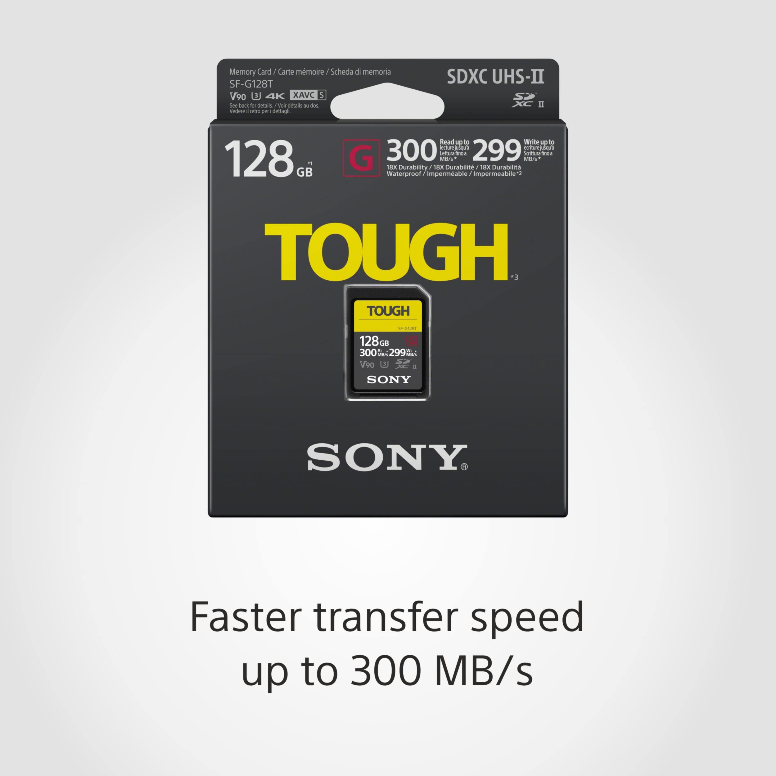 Sony TOUGH G series SDXC UHS II Card 128GB, V90, CL10, U3, Max R300MB/S, W299MB/S (SF G128T/T1)