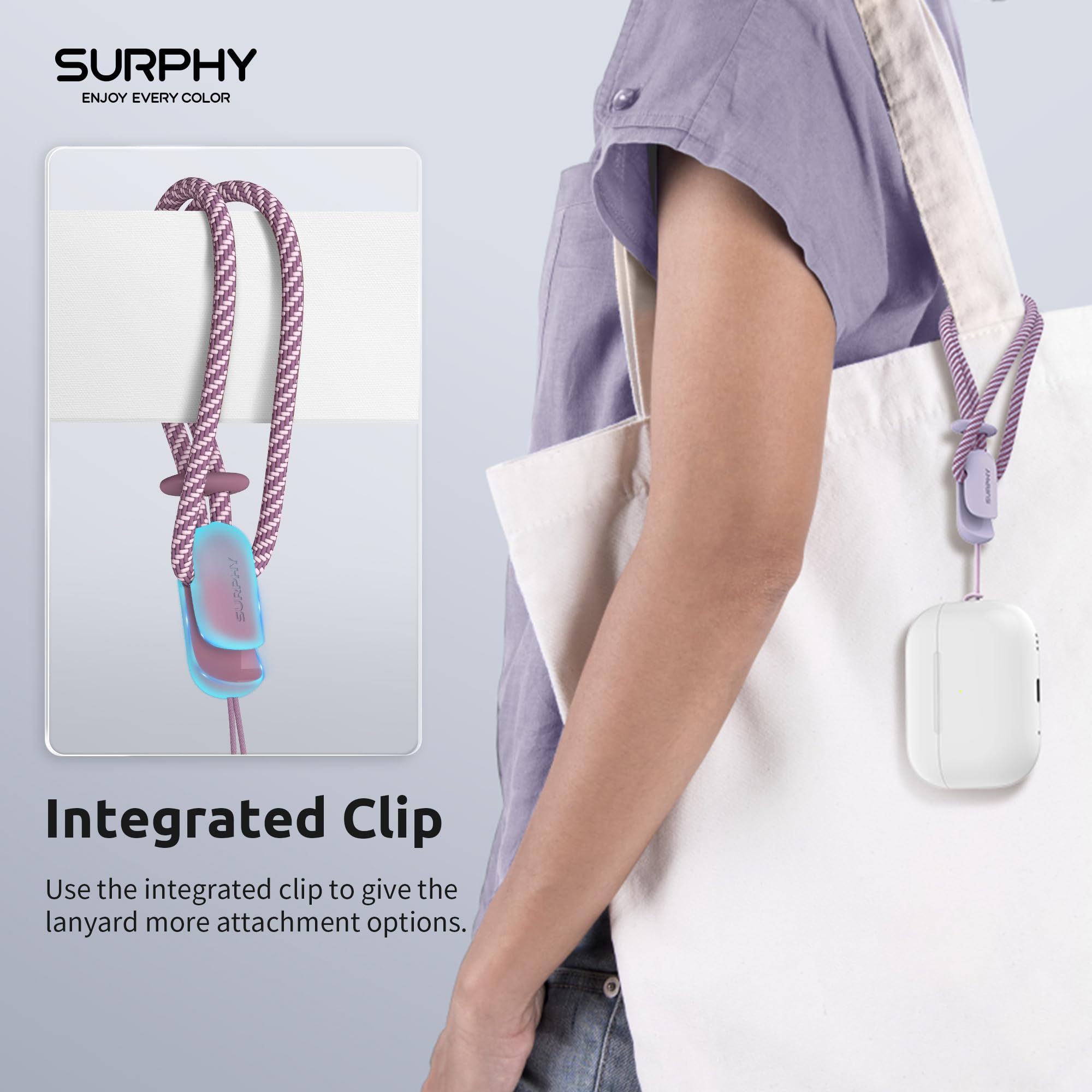 Surphy 2 Pack Lanyard, Phone Strap, Adjustable Phone Lanyard With Two Color Braided, Wrist Strap For Airpods, Camera (Lilac & Li