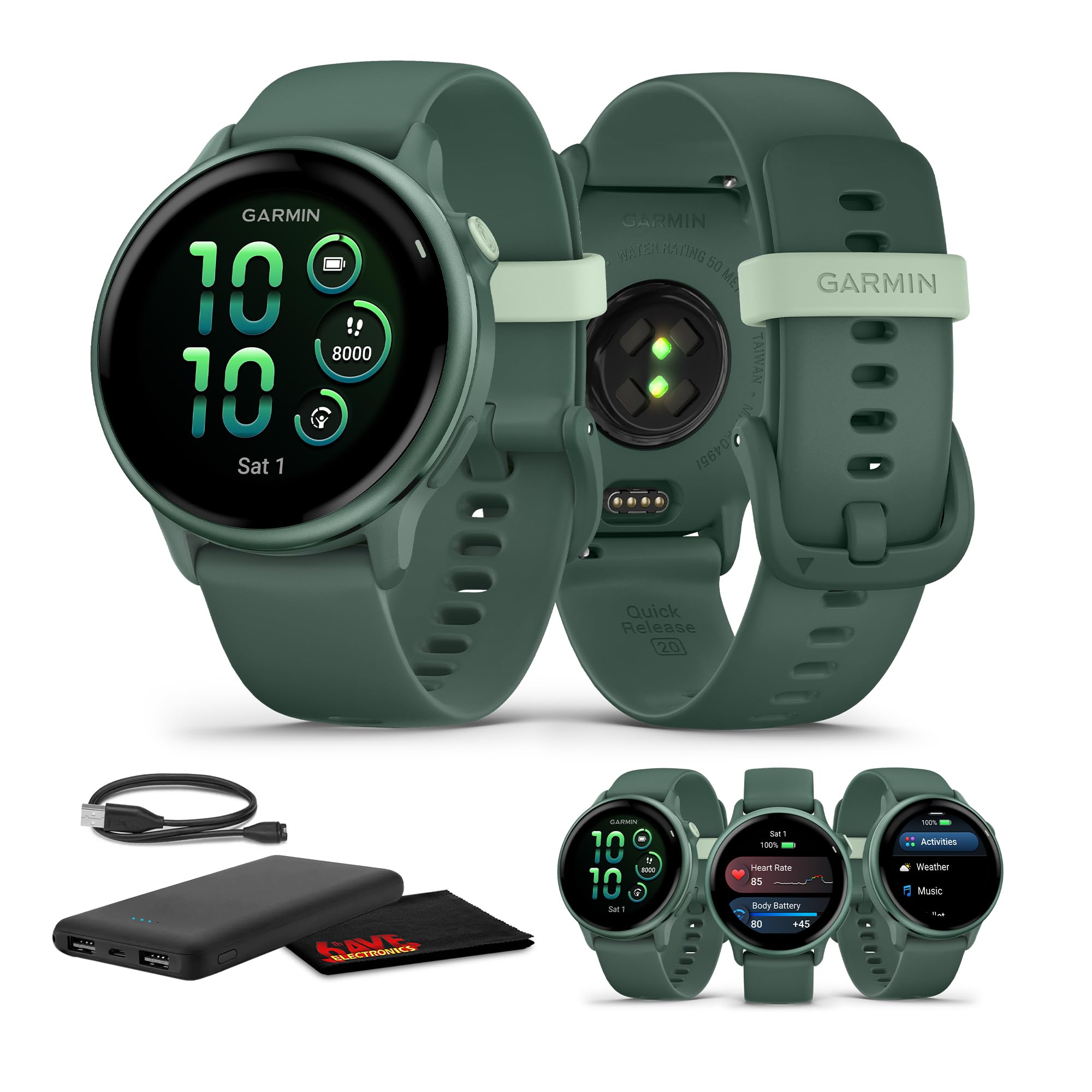 Garmin Vivoactive 6 Fitness GPS Smartwatch AMOLED Display Metallic Jasper Green with Green Band, 11-Day Battery, 80+ Sports Mode