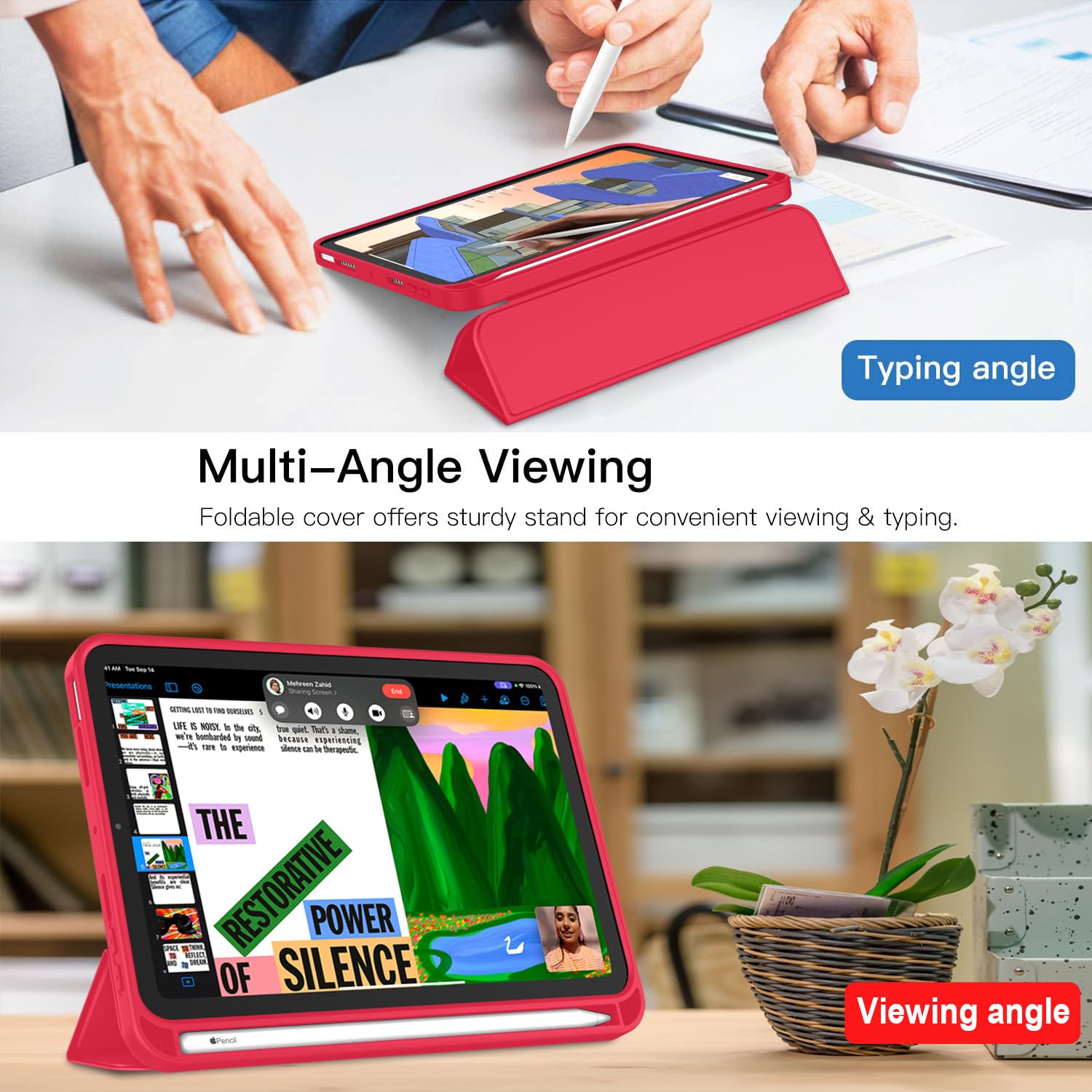 Imieet Ipad Mini 7 Case 2024 (A17 Pro), Ipad Mini 6 Case (8.3 Inch,2021 Model), Ipad Mini 7Th/6Th Generation Case With Pencil Holder, Trifold Stand Smart Case With Soft Tpu Back,Red