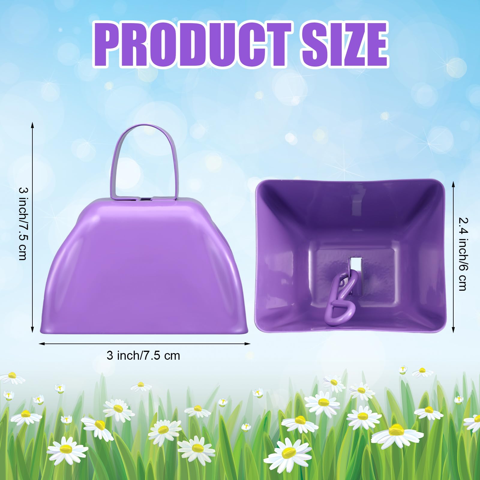 Therwen 12 Pack Metal Cow Bells Noise Makers With Handle 3 Inch Hand Percussion Cowbells Bulk Loud Call Bell For Sporting Events