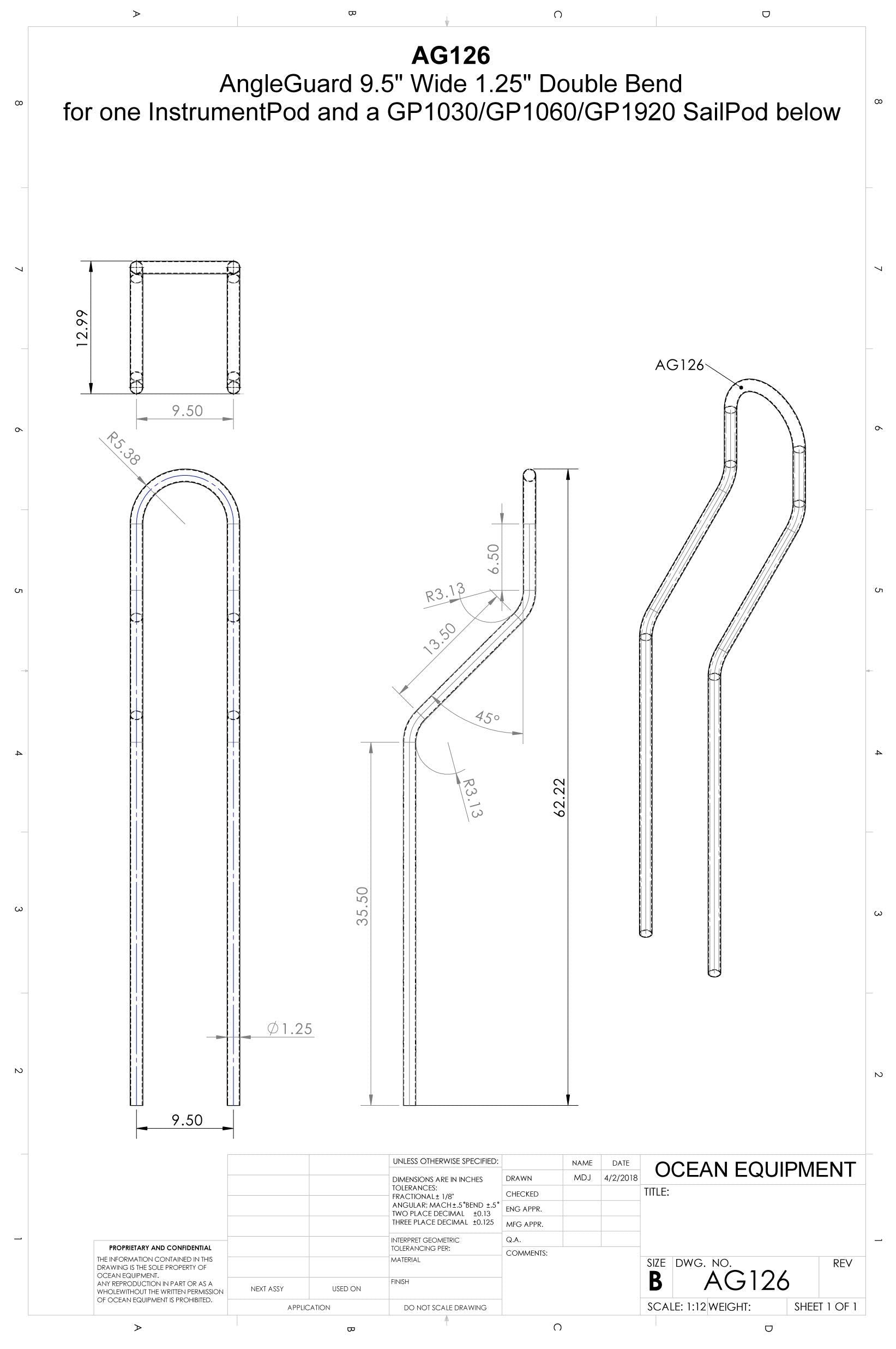 Navpod Ag126 Angleguard   Double Bend   9.5'' Wide   1.25'' Diameter