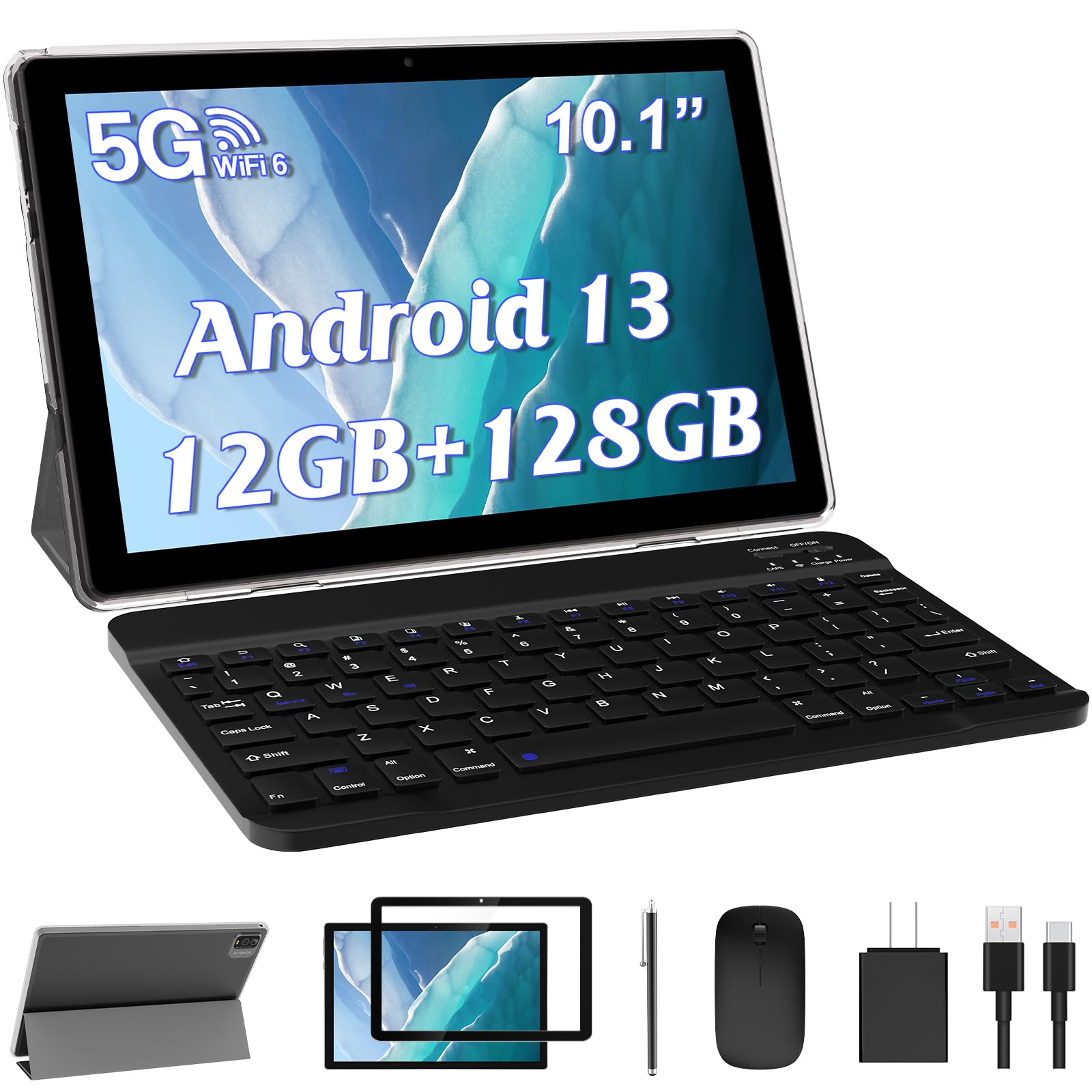 10 Inch Tablet 12Gb Ram128Gb Rom Tablet With Keyboard, 2 In 1 Tablet Android, Support 1Tb Expand Tablets With Case, Stylus, Dual