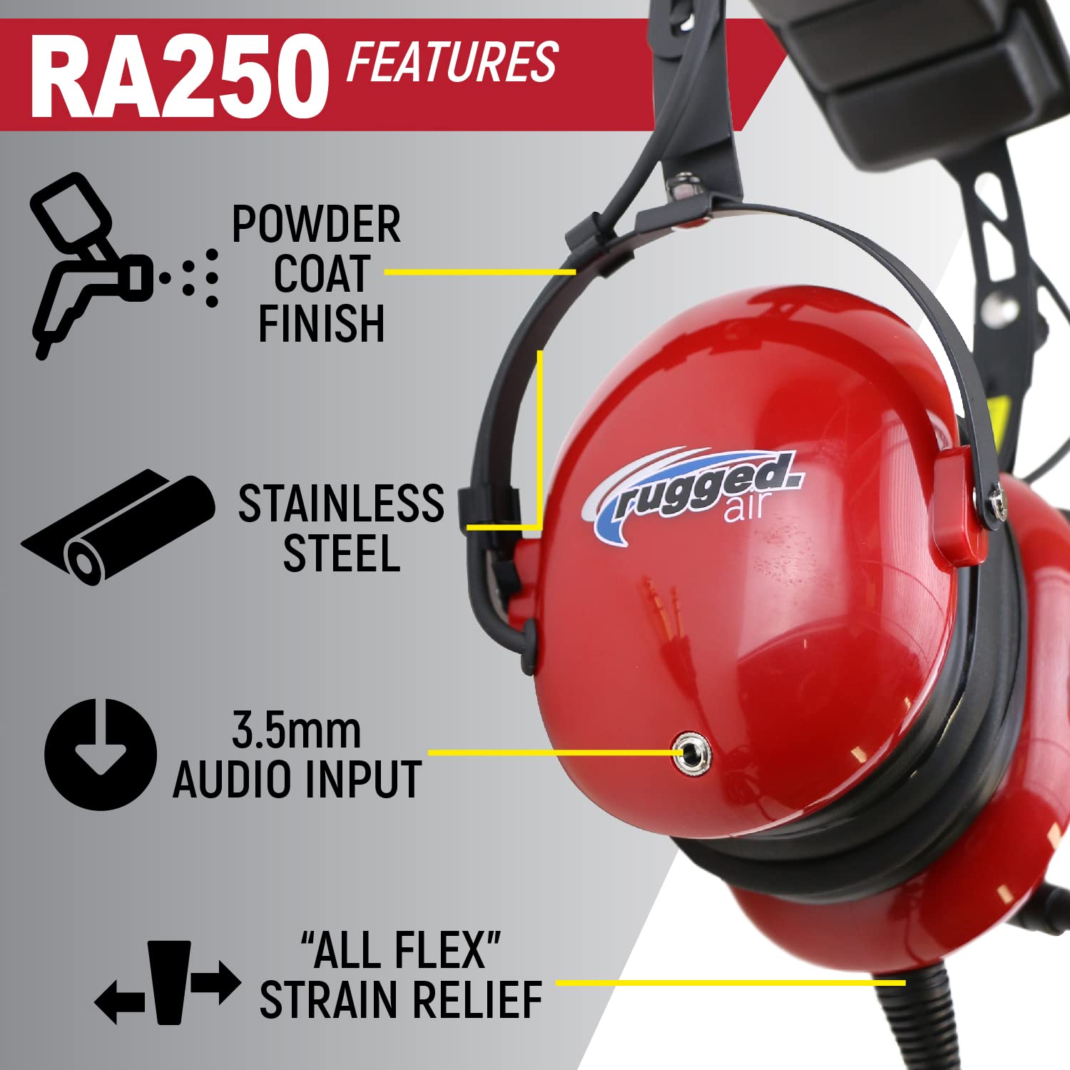 Rugged. Air Ra250 Child Size Aviation Pilot Headset For Children And Passengers Features Clear Hear Speakers Noise Canceling Microphone Foam Ear Seals Custom Fit Headband And Free Headset Bag