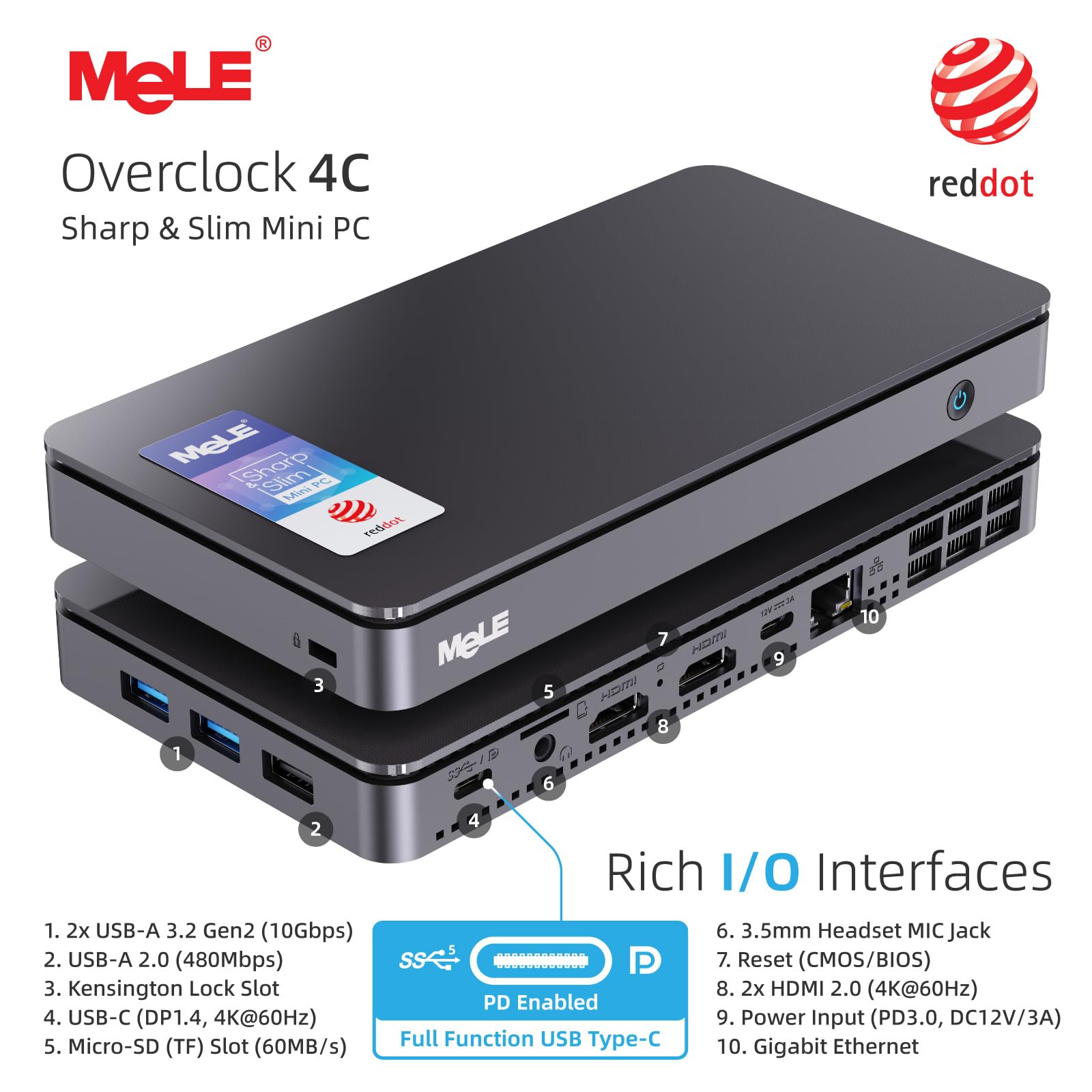 Mele Mini Pc Overclock4C Win11Pro N100(Up To 3.4Ghz) Alder Lake 12Th Gen 16Gb Ram 512Gb Micro Computer Small Desktop Office Educ