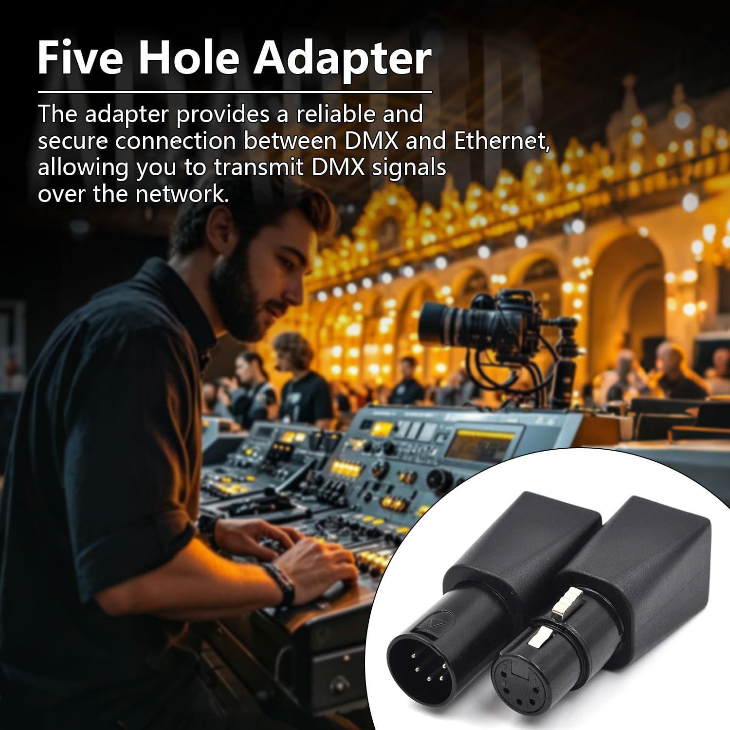 Zhupoub (2-Pack Dmx To Rj45 5-Pin Xlr Connector Dmx To Ethernet Male Adapter Plug, Black Adapters