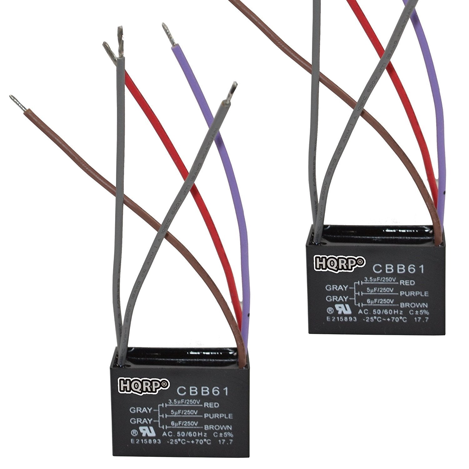 Hqrp 2 Pack Ceiling Fan Capacitor Cbb61 3.5Uf+5Uf+6Uf 5 Wire Ul Listed