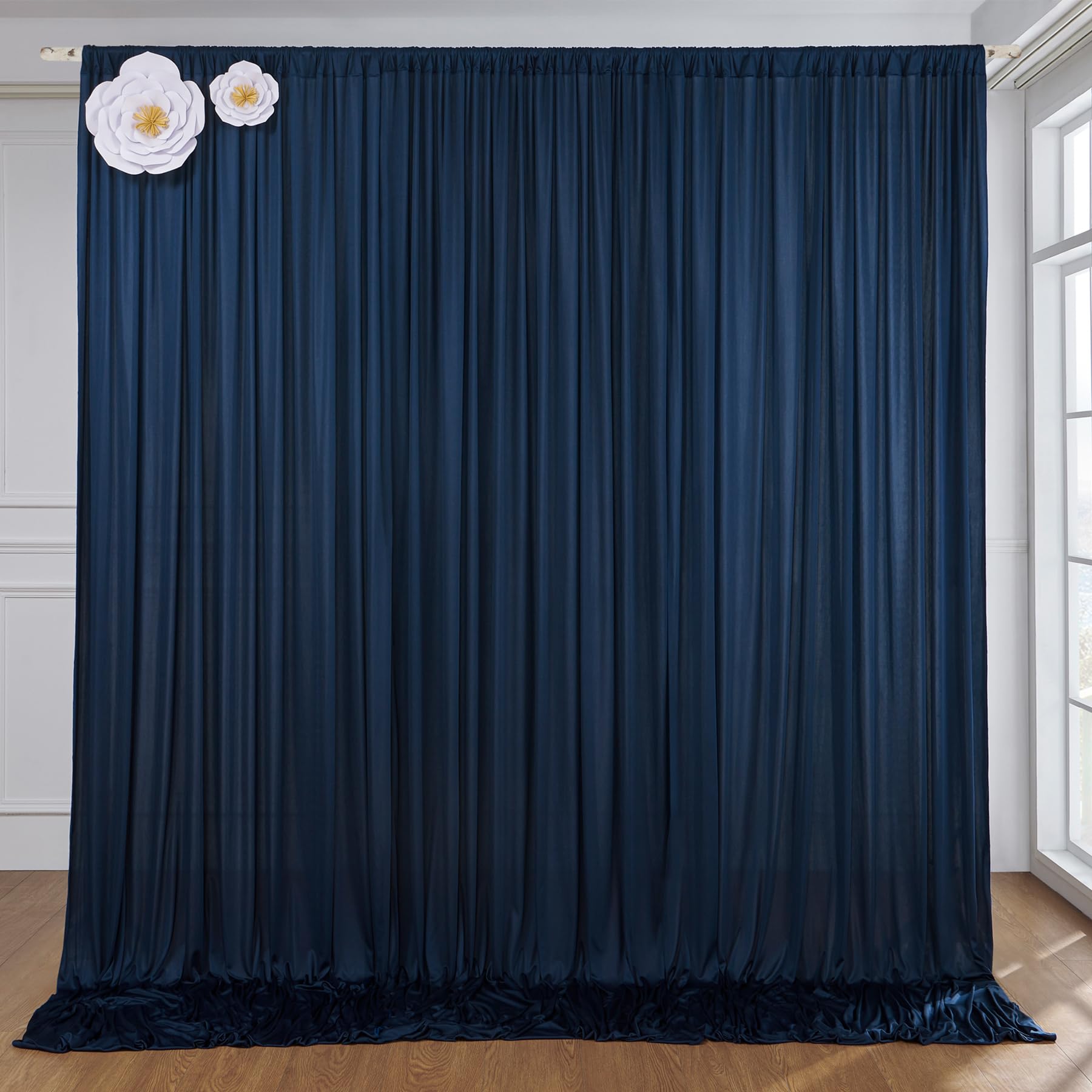 10Ft X 8Ft Wrinkle Free Navy Blue Backdrop Curtains For Parties, Thick Fabric Photo Backdrop Drapes For Weddings Photography Bir