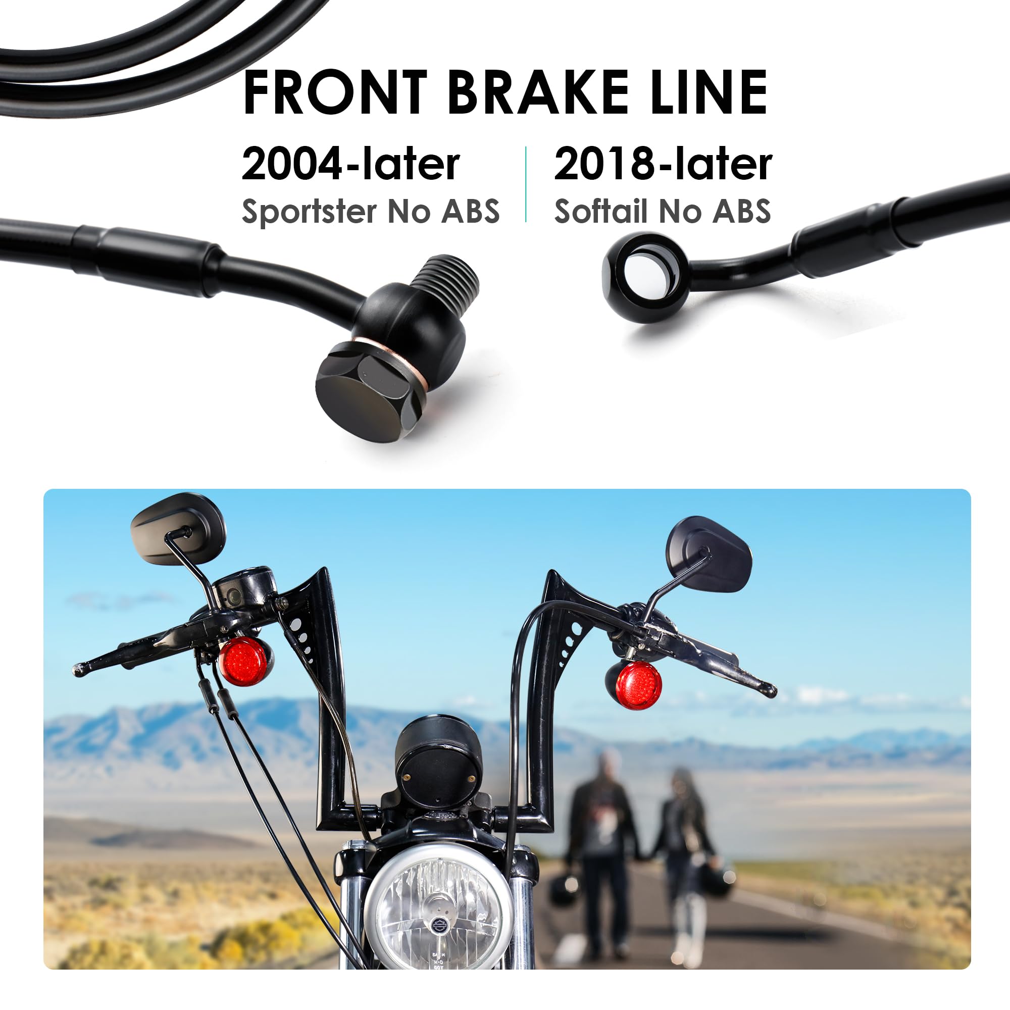 Mokitdora 50.5 Stainless Steel Braided Front Brake Lines Oil Hose For Harley 2004-Up Sportster 2018-Up Softail Models 20 Handleb