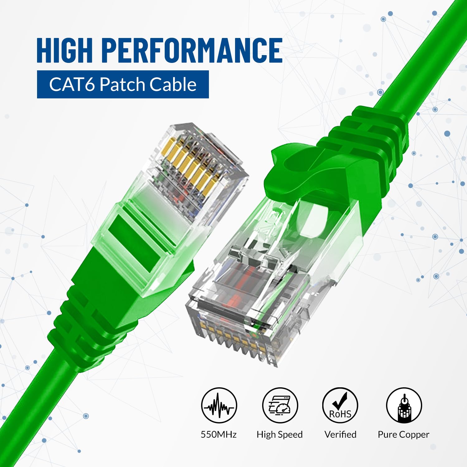 Newyork Cables Cat6 Ethernet Patch Cable 10Ft (1 Pack), Snagless Cat6 Patch Cables For Data Centers, 10Gbps, 550Mhz Ethernet Cord, Bare Copper Network Patch Cables For Home And Enterprise  Green