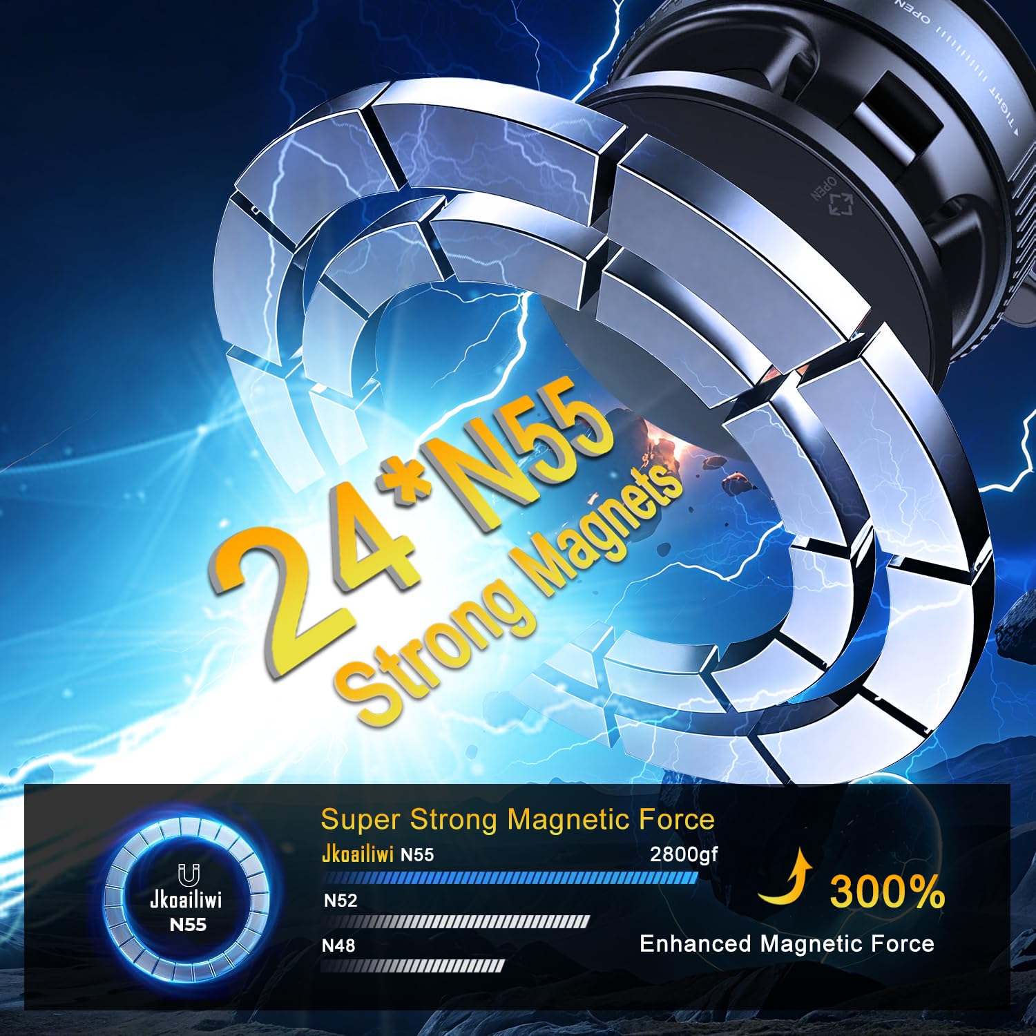 Jkoailiwi Upgraded 360 Adjustable Vacuum Magnetic Phone Holder Stand, Foldable Suction Cup Phone Mount For Magsafe, Hands-Free M