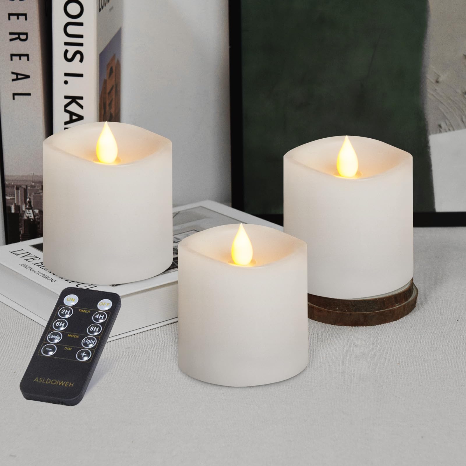 Genwelled Life Plus Flickering Flameless Led Candles Battery Operated Candle 2Aa 600 Hours White 3X3 Inch Set Of 3 Real Wax Pill
