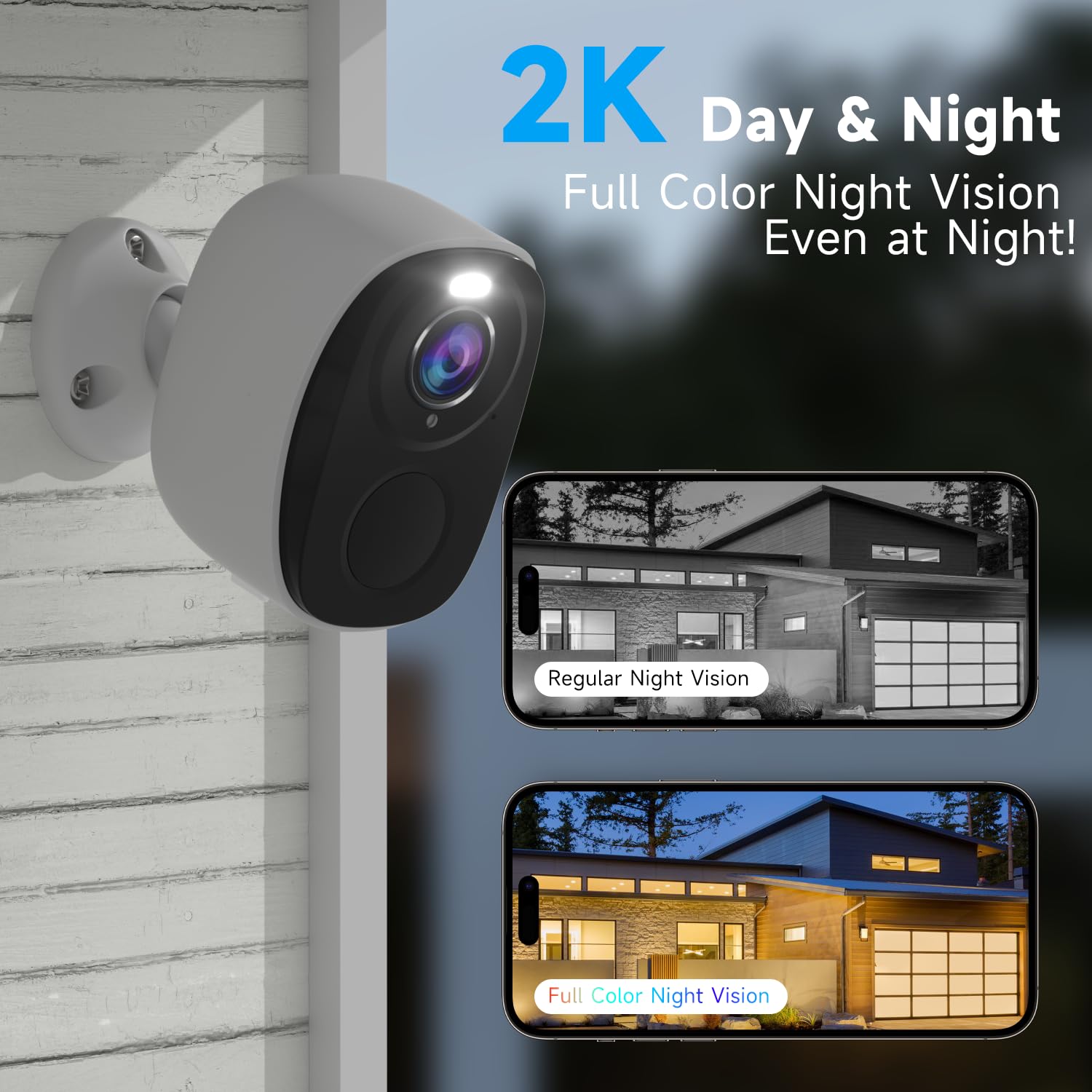 3Pcs 2K Security Camera Wireless Outdoor, Solar Camera For Home Security, Battery Powered Wifi Security Cameras With Color Night