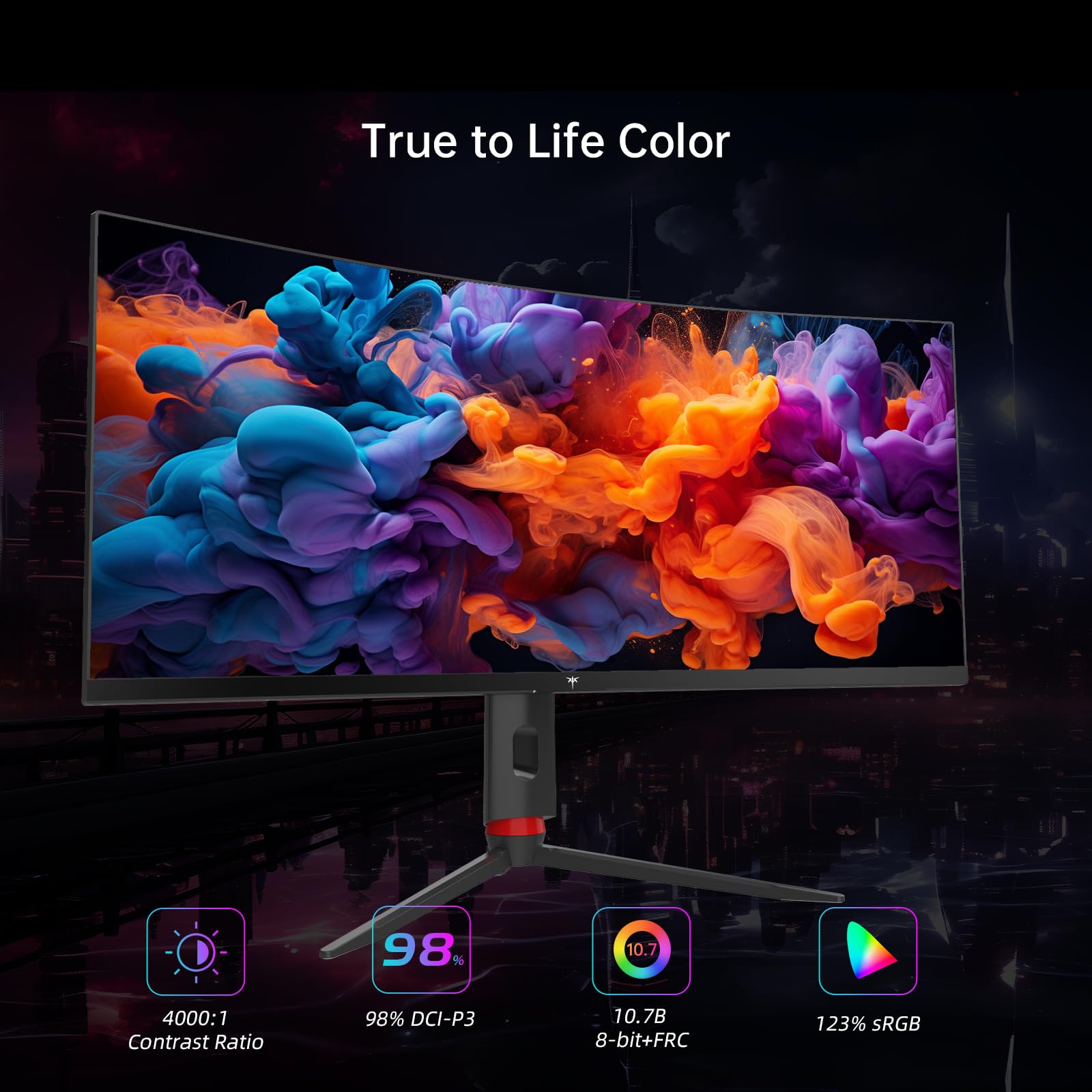 Ktc 34'' Curved Ultrawide Gaming Monitor, 21:9, 3440X1440P 165Hz 1Ms, 1500R Curved Monitor, Freesync G Sync, Picture By Picture,