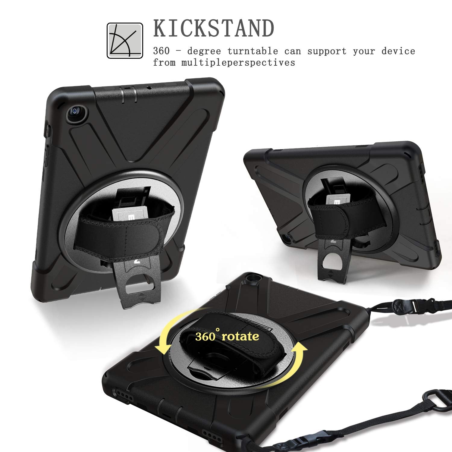 Braecn For Galaxy Tab A 10.1 2019 Case, Heavy Duty Shockproof Rugged Case With 360 Degree Rotating Hand Strap/Stand And Shoulder