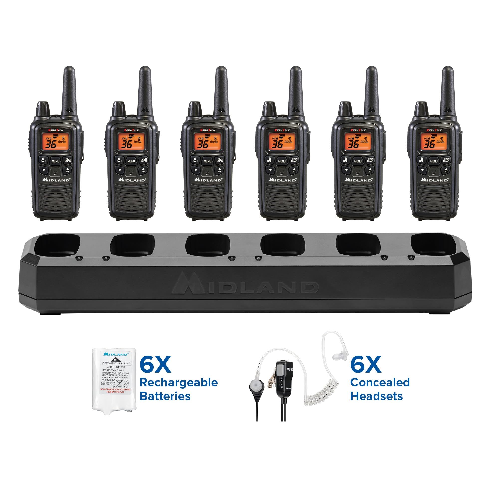 Midland � Lxt600Bbx6 Gang Charger Business Radio Walkie Talkie With Ear Piece   Small, Lightweight   Security Restaurants Retail Cafes   Two Way Radio With Charging Base  Rechargeable  6 Units