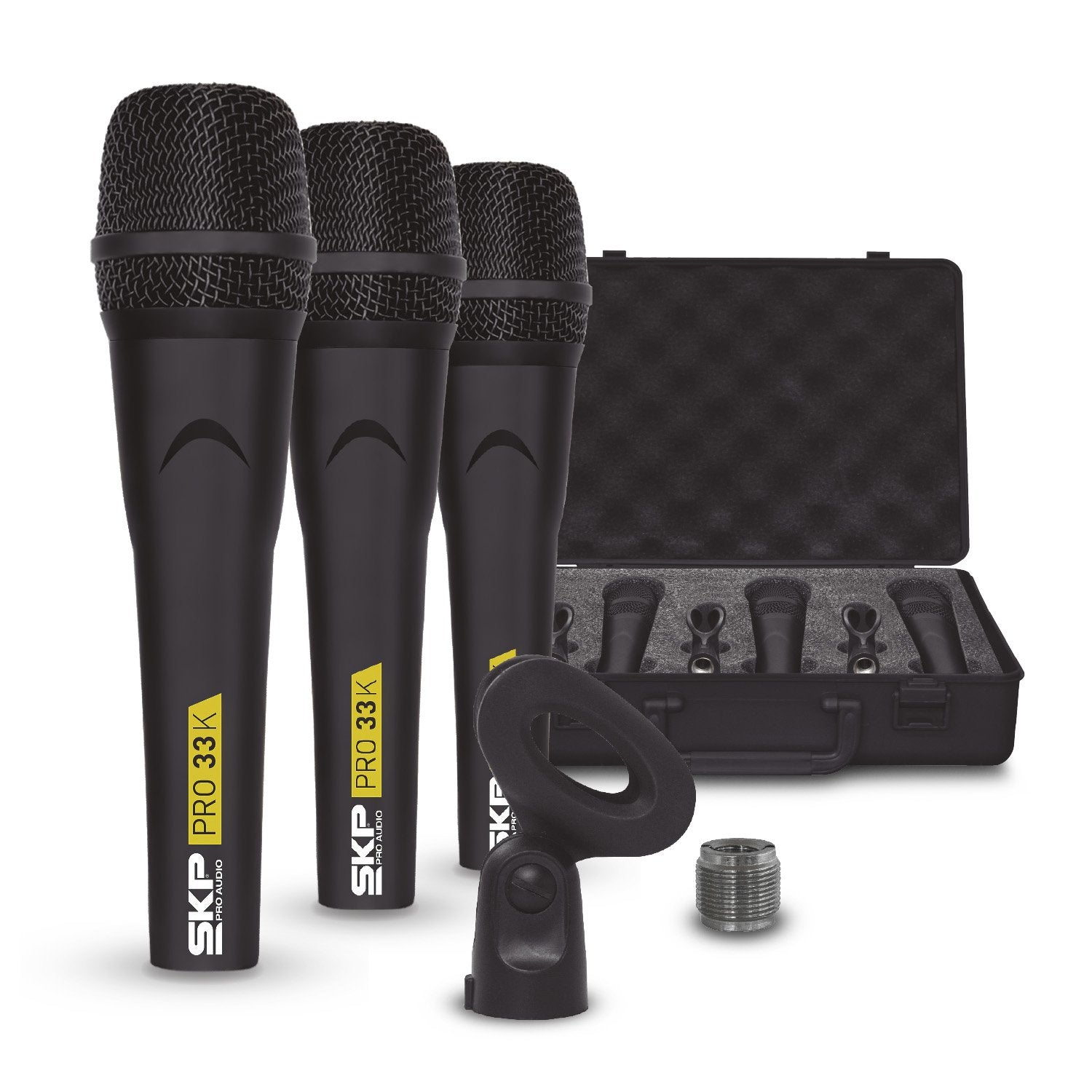 Skp Pro Audio Microphone For Singing, Concerts, Studio And Events   Professional Pro 33K Dynamic Cardioid 3 Microphones Kit   Xl