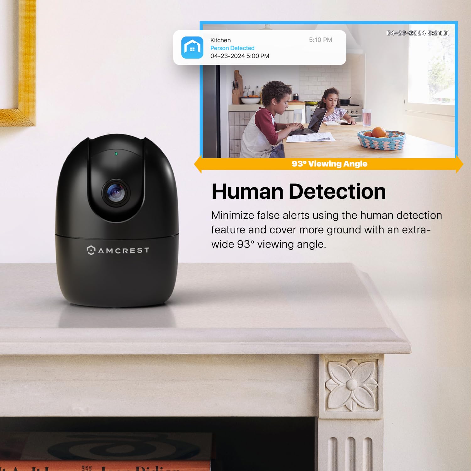 Amcrest 1080P Wifi Camera Indoor, Nanny Cam, Dog Camera, Sound & Baby Monitor, Human & Pet Detection, Motion Tracking, 2.4Ghz On