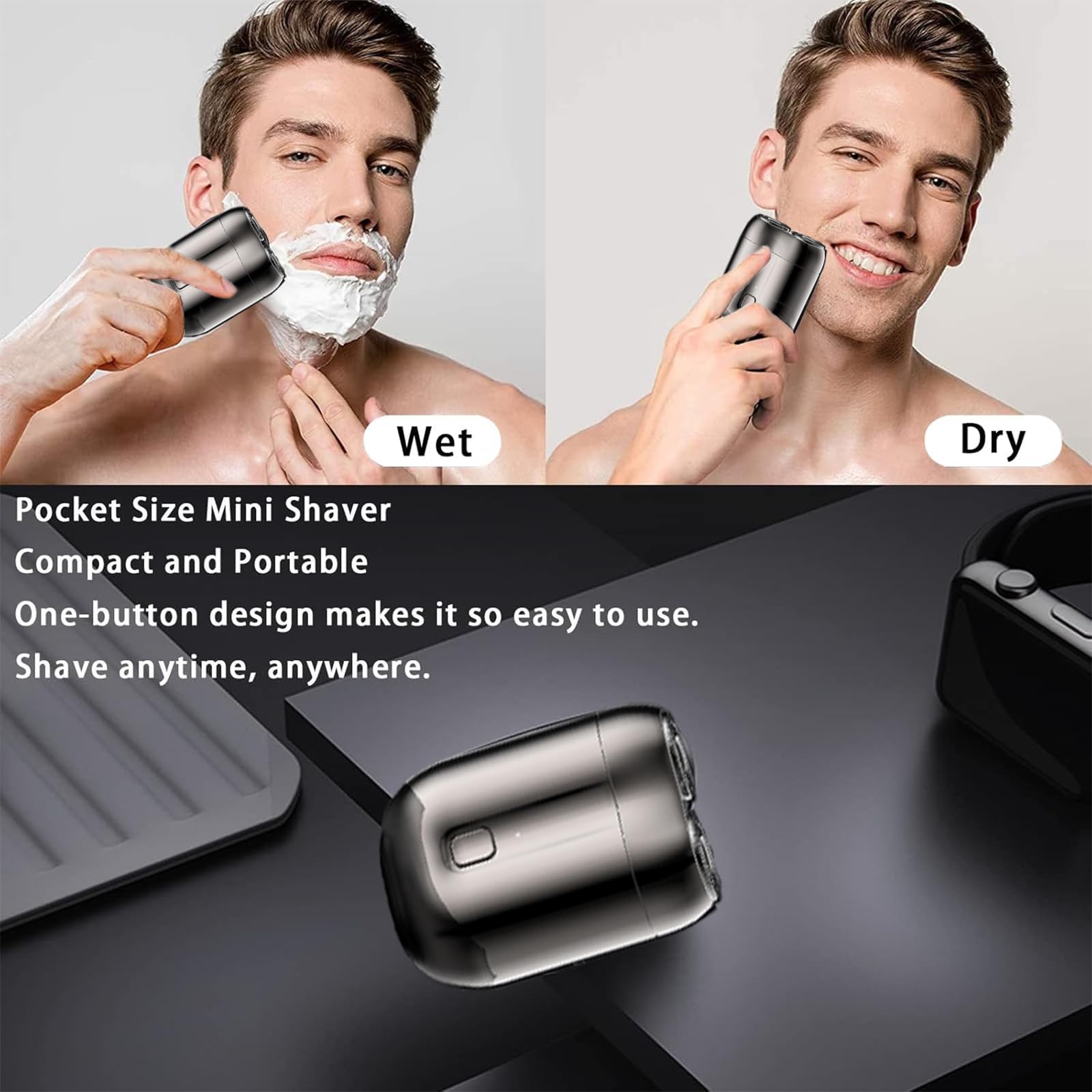 New Model Mini Upgrade Pocket Shaver, Dual Head Electric Razor, Rechargeable Waterproof Compact Electric (Gray) For Home, Car, T
