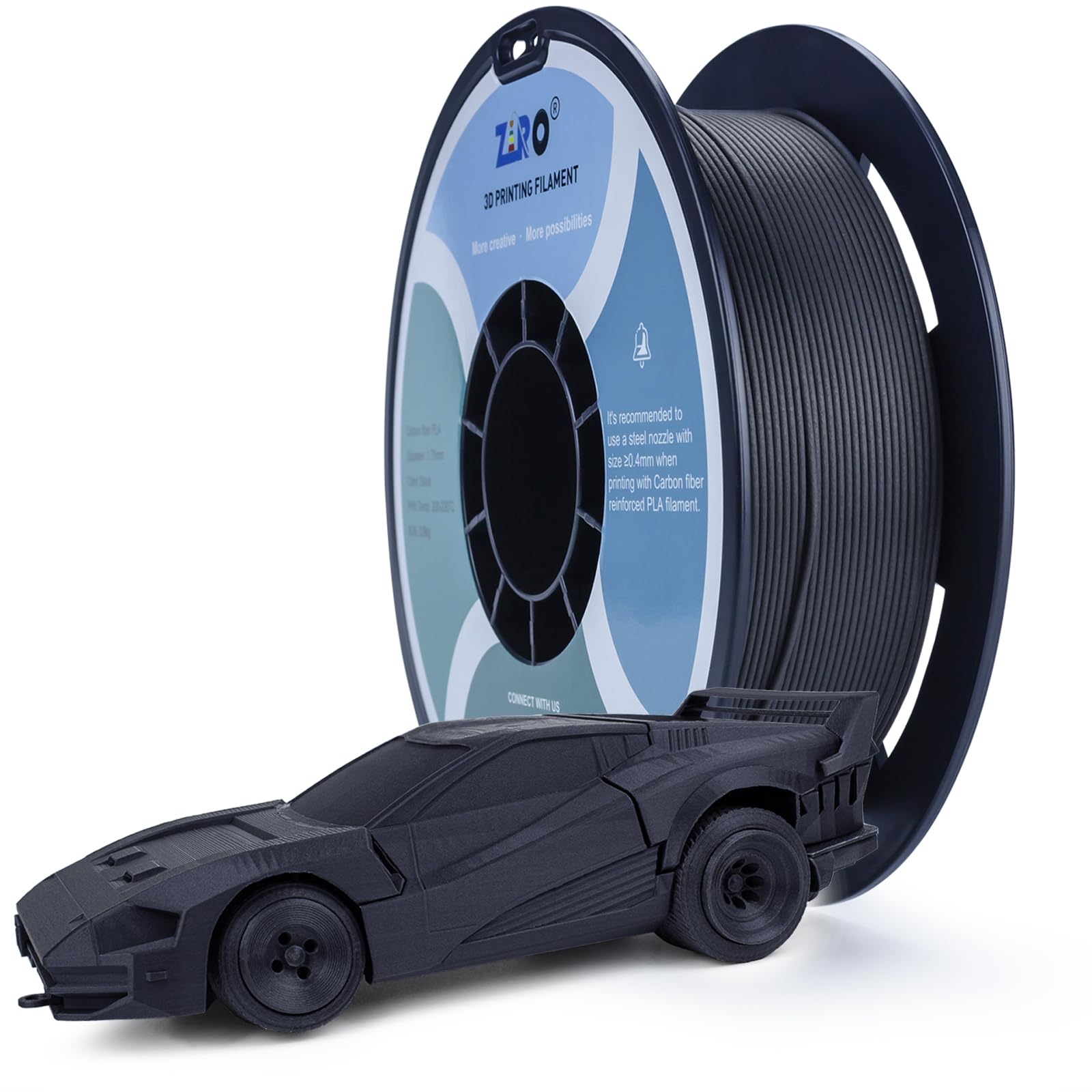 Ziro Carbon Fiber Pla Filament 1.75Mm,3D Printer Filament Carbon Fiber Pla 1.75Mm 0.8Kg Spool   Black