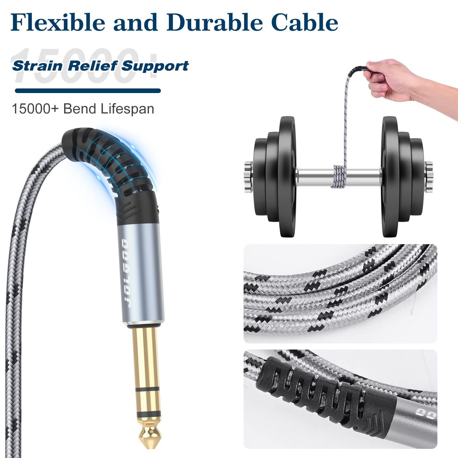 Jolgoo 1/4 Inch Trs Cable 10Ft 2 Pack, 1/4 Inch Guitar Cable 10 Ft, 6.35 Balanced Interconnect Line For Electric Guitar, Bass, K