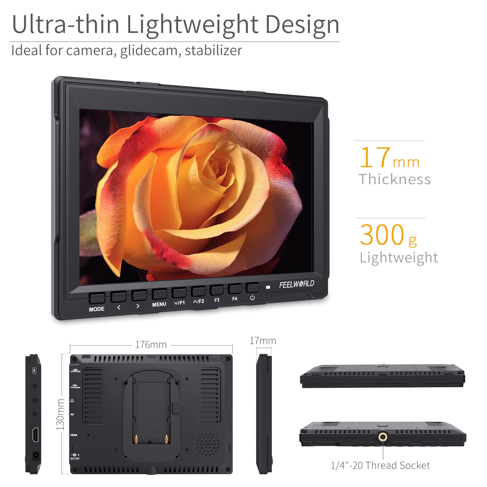 Feelworld Fw759 7 Inch Dslr Camera Field Monitor Hd Video Assist Slim Ips 1280X800 4K Hdmi 1080P With Sunshade