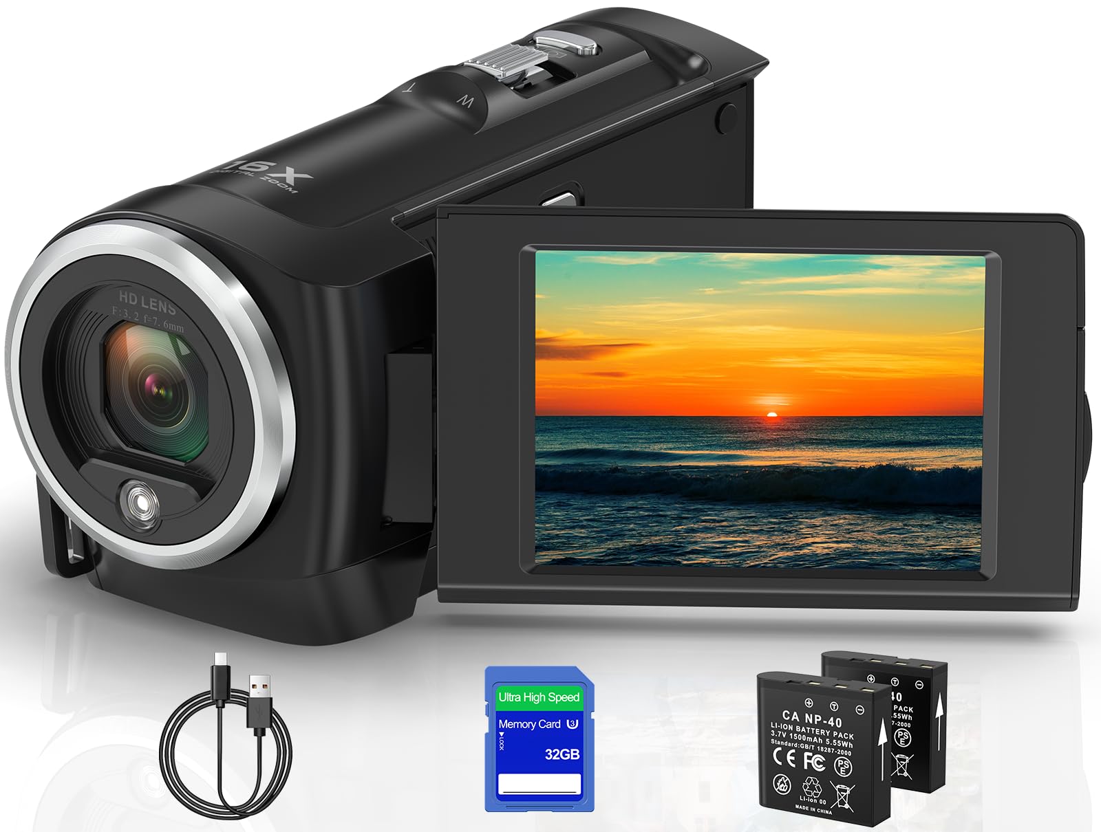 Loentir Video Camera Camcorder, Qhd 2.7K Camcorder 50Mp 16X Digital Video Camera For Youtube, 2.8'' 270 Degree Rotation Screen V