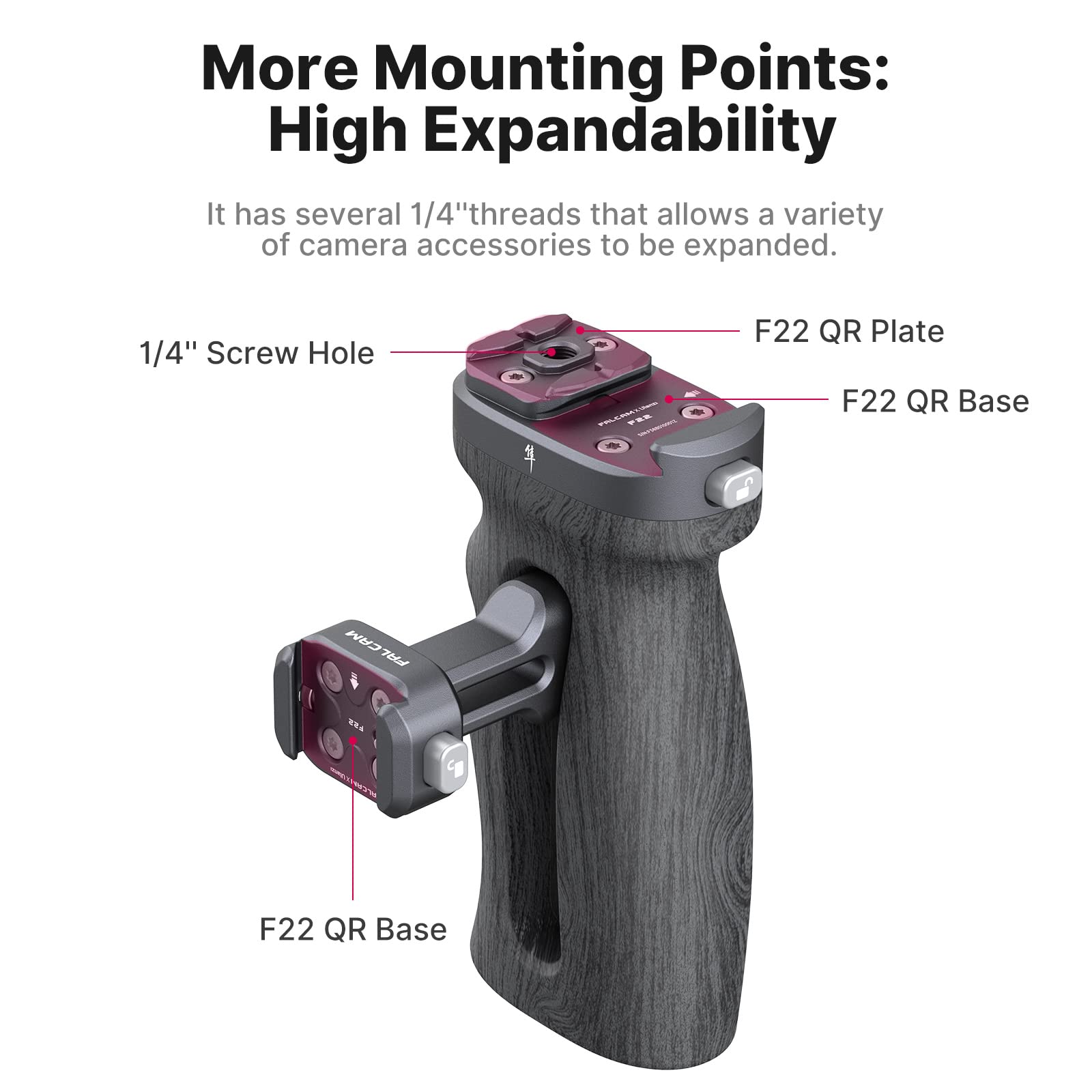 Falcam F22 Quick Release Handle, Camera Side Handheld Grip Convert 1/4 Thread To F22 Qr System, 22Mm Aluminum Video Shooting Acc