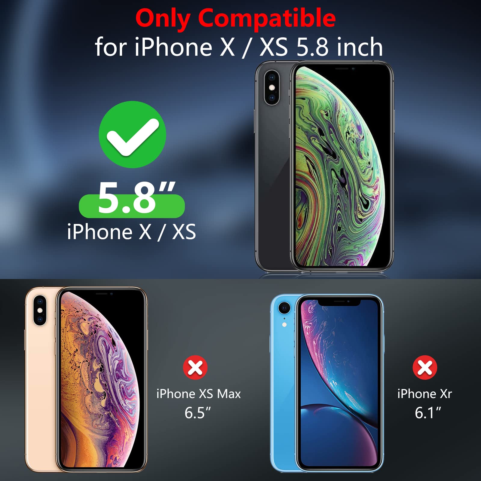 Spidercase For Iphone X/Xs Case,[Dual Layer][10 Ft Military Grade Drop Protection] [Non Slip] [2 Pcs Tempered Glass Screen Prote