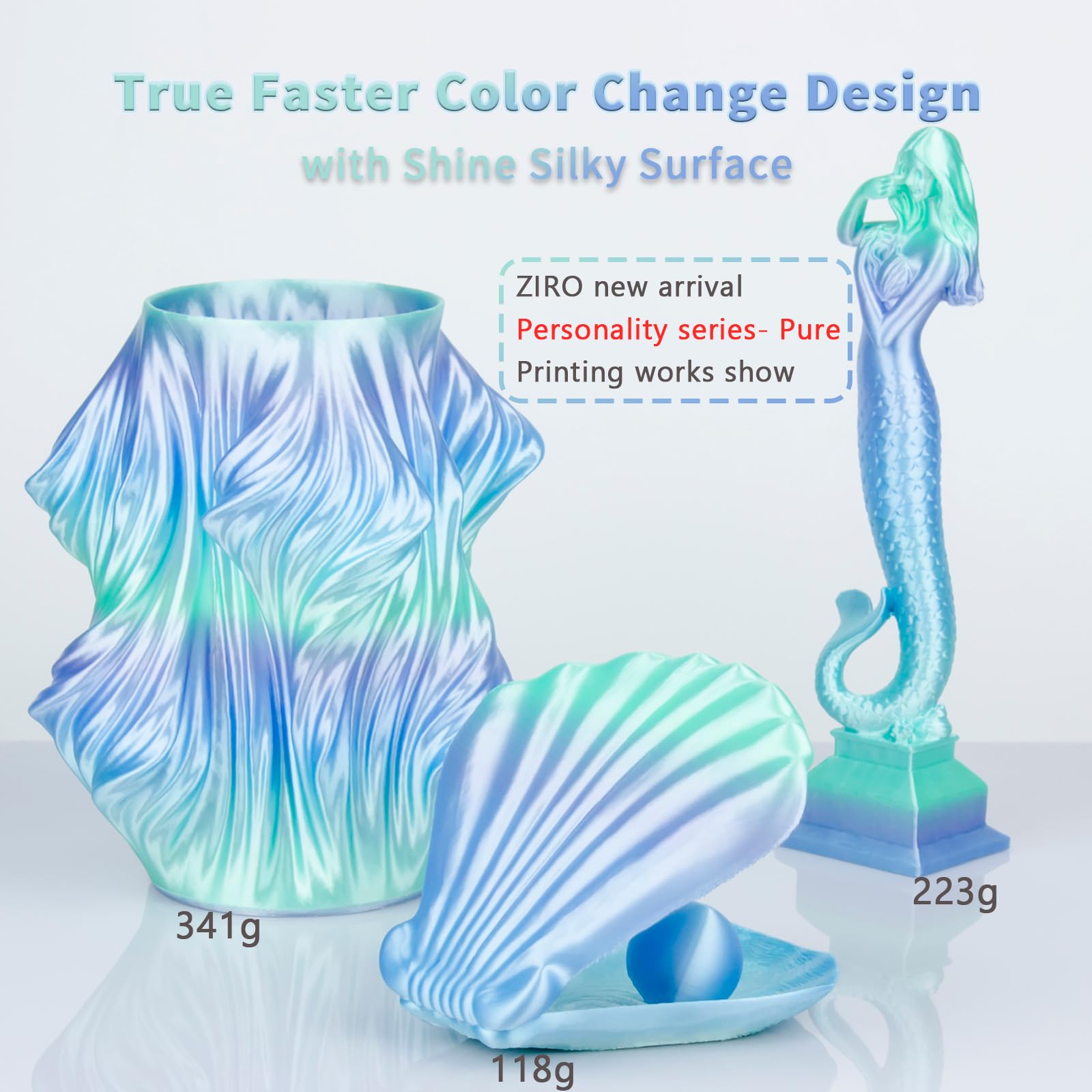 Ziro Silk Fast Color Changing Pla Filament, Shine Multi Colors Filament 1.75Mm, Color Change By Length 3D Printer Filament, Dime