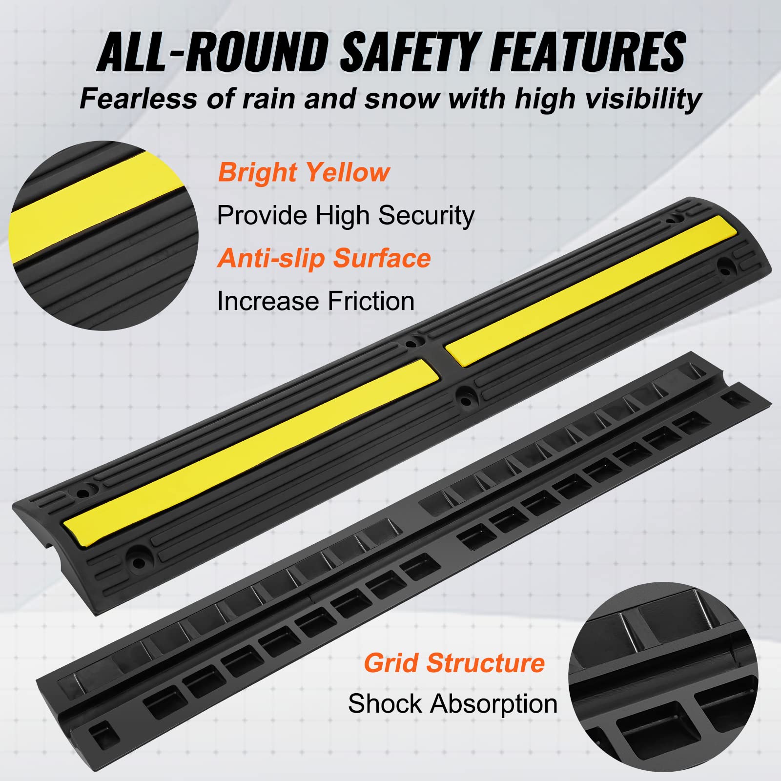 Vevor 3.28 Ft Cable Protector Ramp, 4 Pack Of 1 Channel, 18000 Lbs/Axle Capacity Heavy Duty Rubber Speed Bumps, Floor Cord Cable