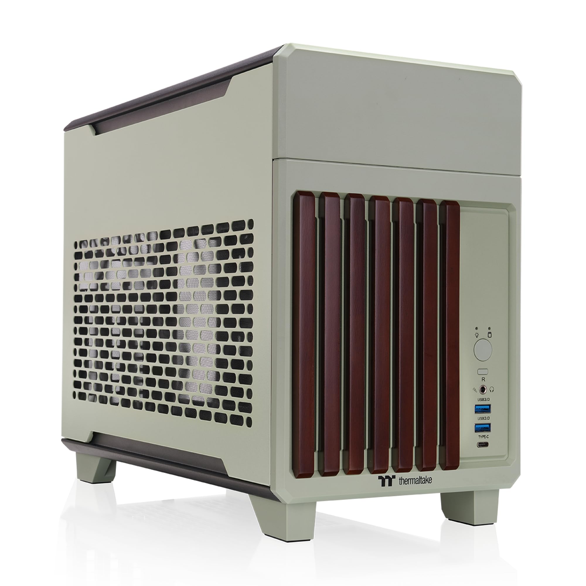 Thermaltake TR100 WS; Wood Front Trim; mITX Support; 18.9 Liters; PCIe 4.0 Riser Cable Included; 360mm GPU Clearance; 280mm Radi