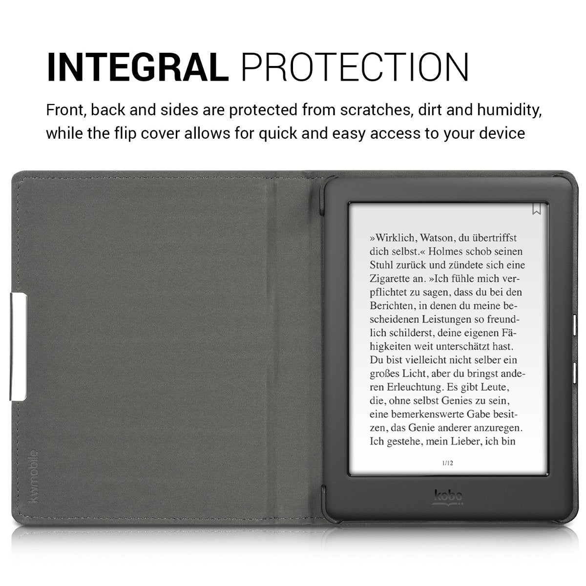 Kwmobile Case Compatible With Kobo Glo Hd/Touch 2.0   Book Style Fabric E Reader Cover Flip Folio Case   Dark Grey