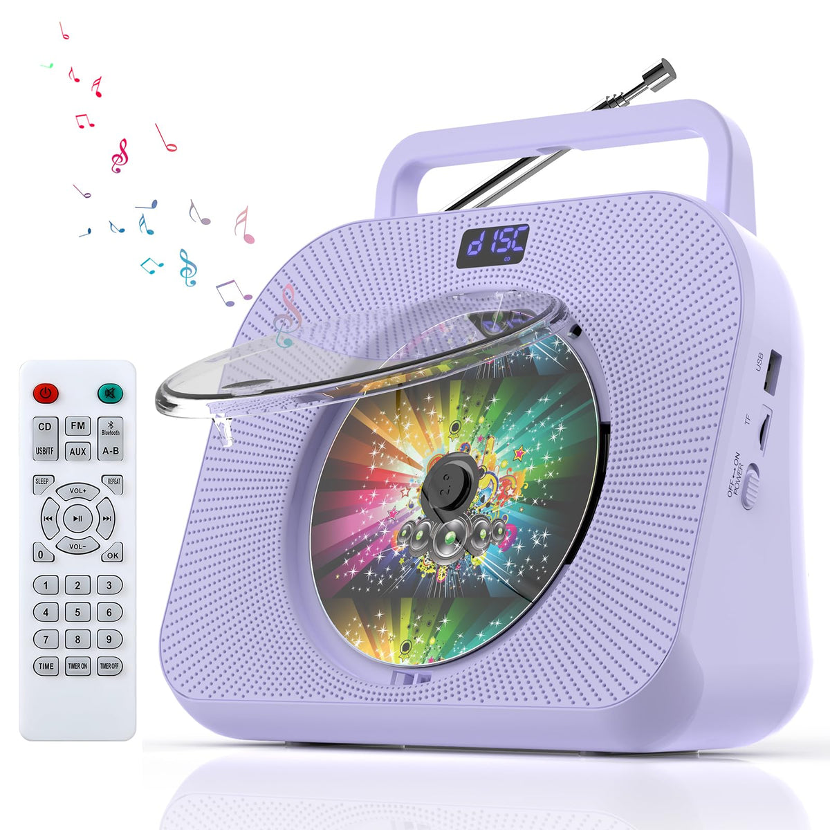 Wsjsyh Cd Player With Bluetooth,Double Hifi Sound Speakers,Sleep Mode,Desktop Cd Music Players,Support Aux/Usb/Headphone Jack/Mu