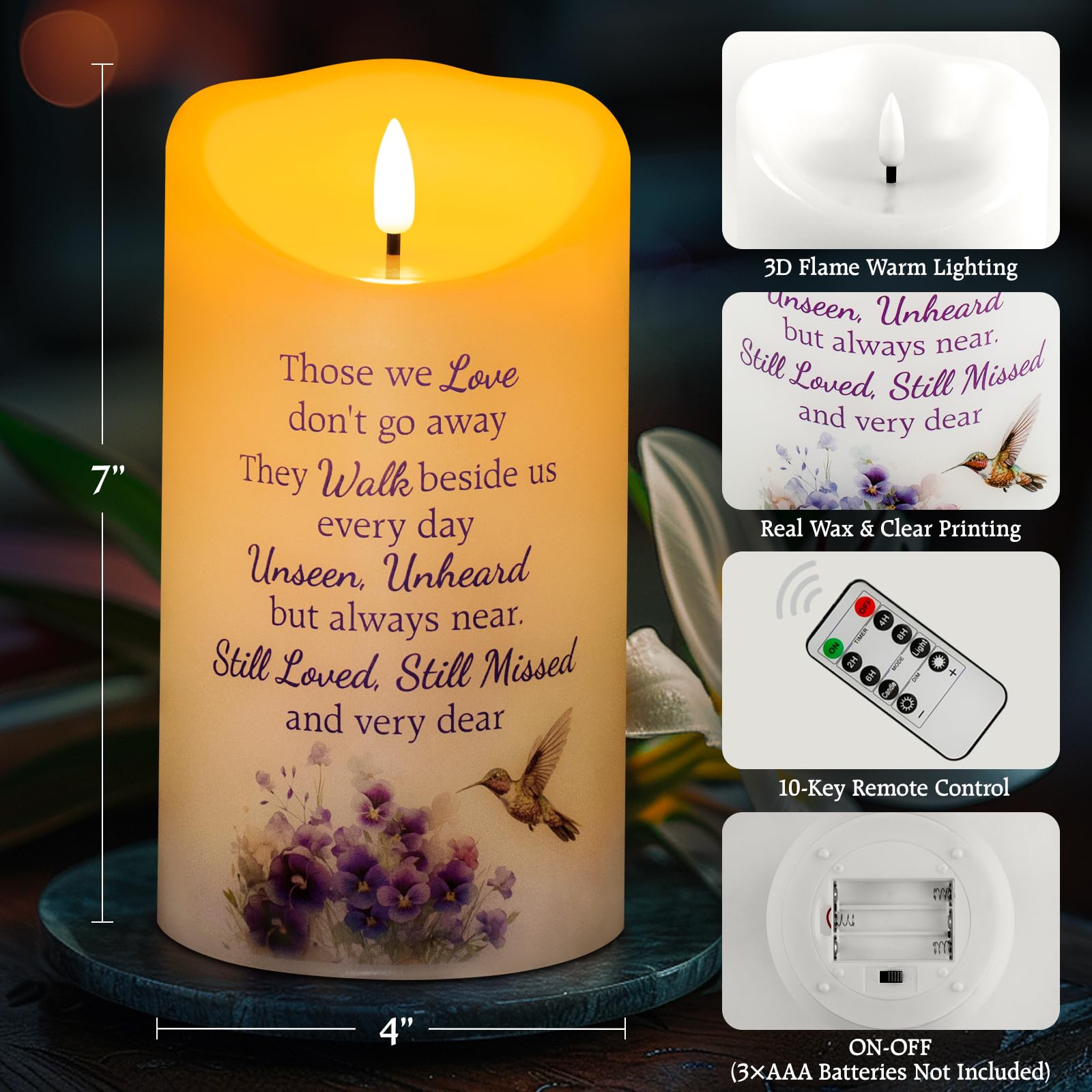 Hn Haiinaa Hummingbird Flameless Memorial Candle, Real Wax Led Light With Remote For Loss Of Loved One, Mother, Father   Remembr