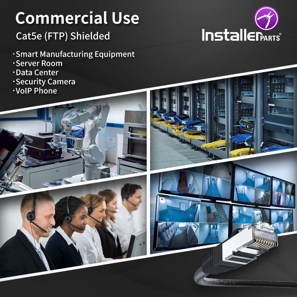 Installerparts Ethernet Cable Cat5E Cable Shielded (Ftp) Booted 50 Ft   Black   Professional Series   1Gigabit/Sec Network/Inter