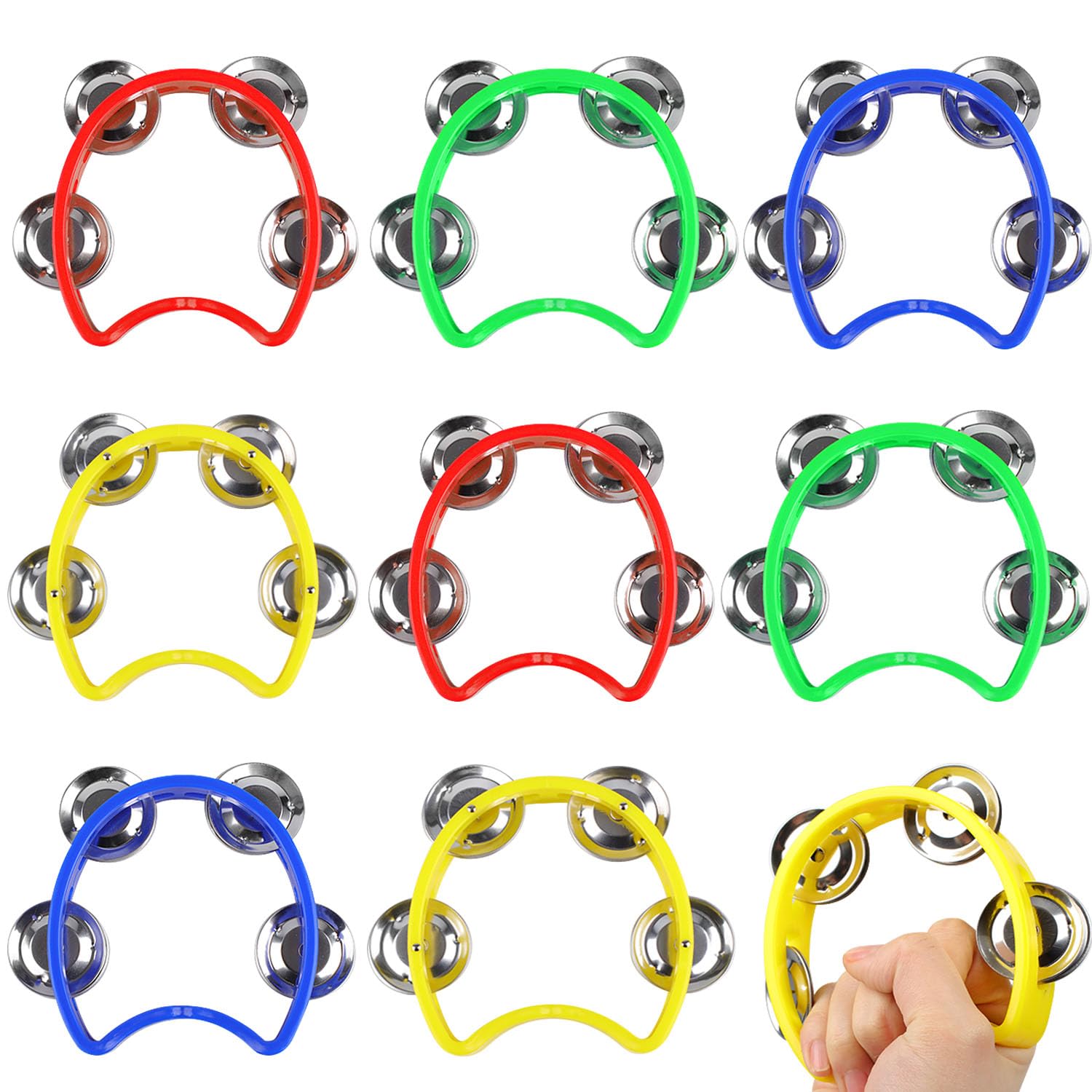 8 Pack Plastic Percussion Tambourine Hand Tambourine Bells, Mini Percussion Tambourines Bulk Hand Held Percussion Drum Musical R