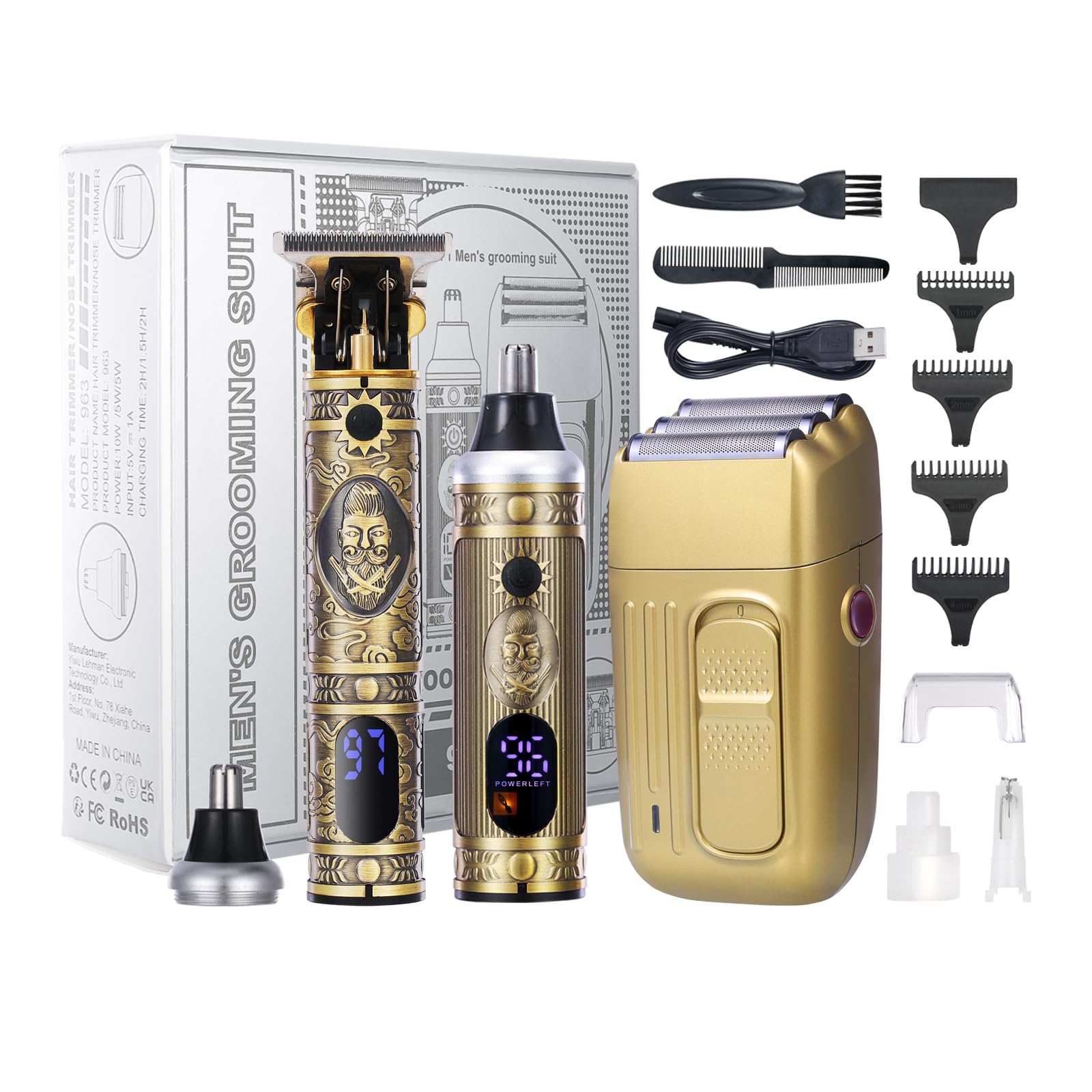 Bestauty Electric Razor Kit, 3 In 1 Professional Cordless Hair Trimmer Kit Nose Trimmer Men'S Foil Shavers Usb Rechargeable Barb