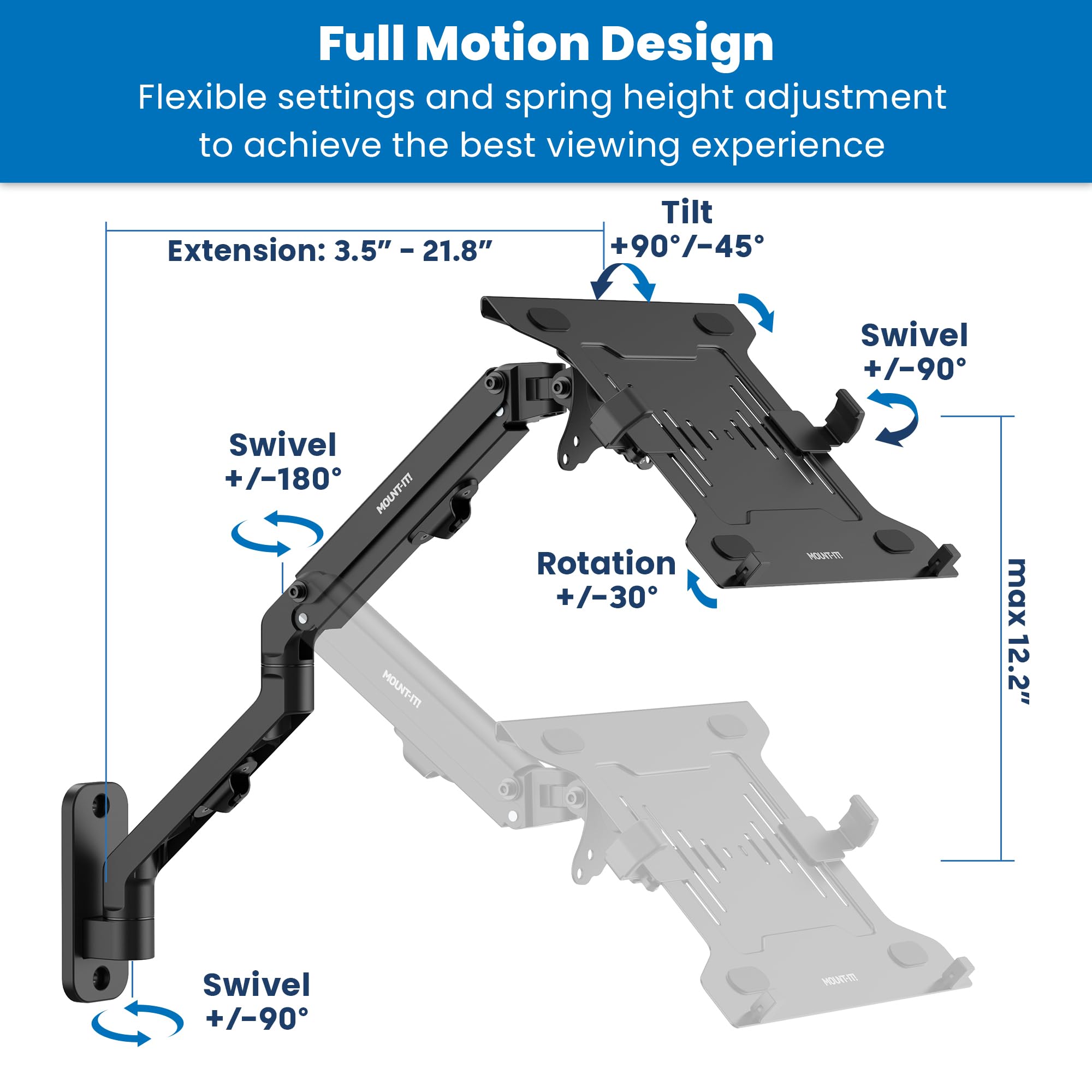 Mount It! Ergonomic Laptop Arm for Wall or Pole Mounting, Full Motion Adjustments, Versatile Design, Easy Installation