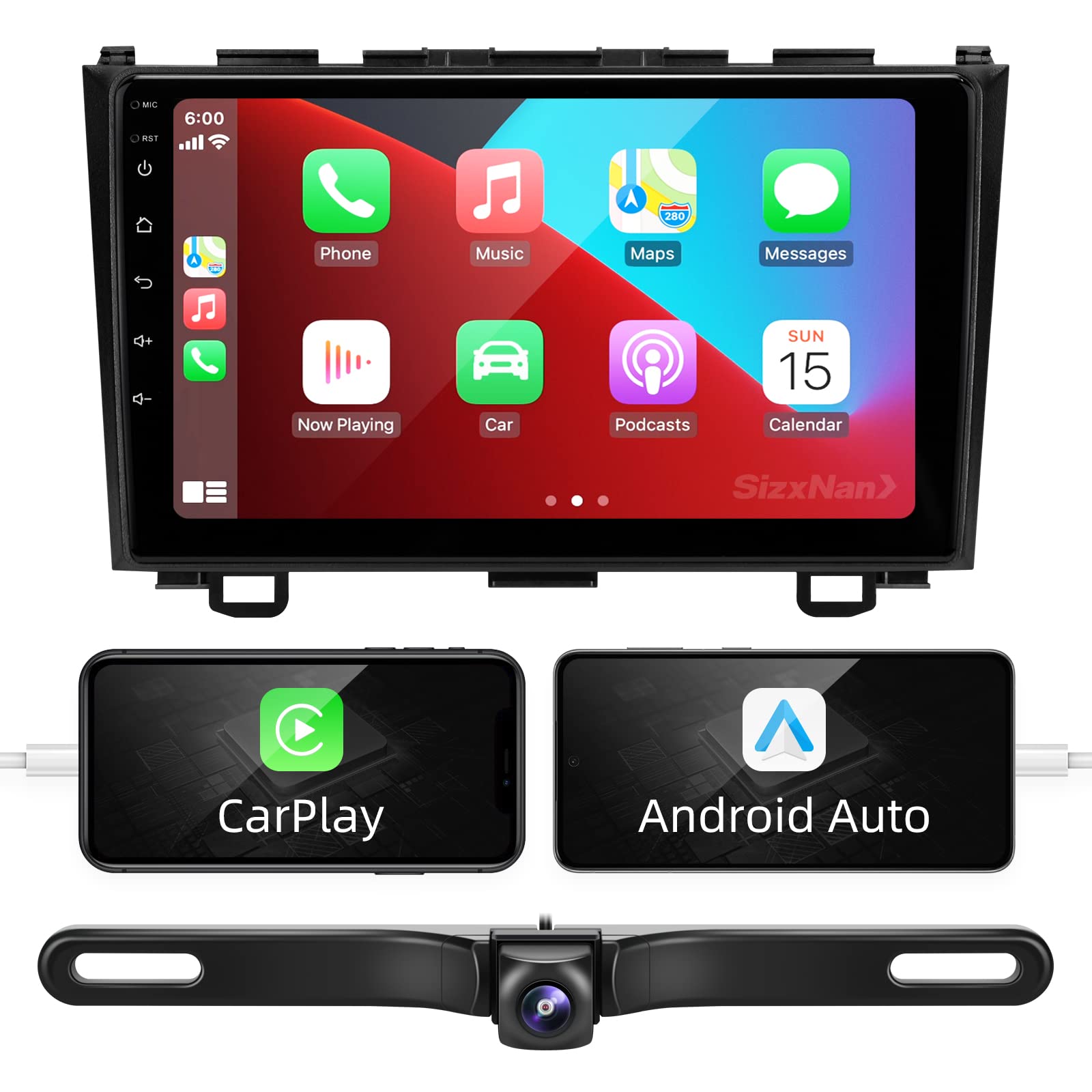 Sizxnanv For Honda Crv 2007 2008 2009 2010 2011 Android Touch Screen Compatible With Carplay Android Auto,Car Radio Stereo Bluet