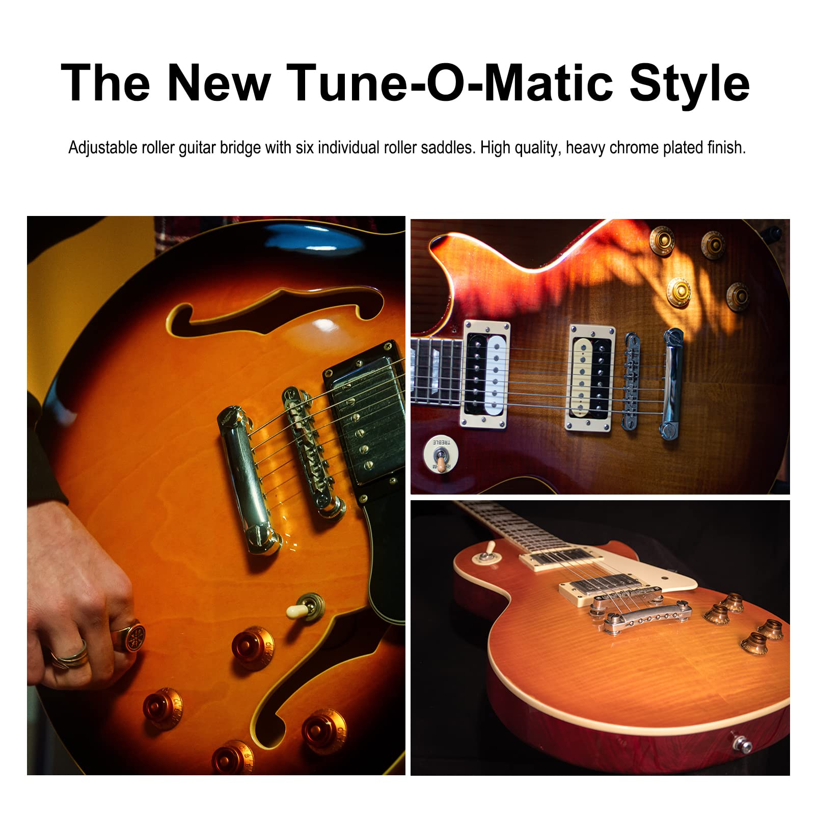 Maxcheer A Set Of String Saddle Tune O Matic Bridge & Tailpiece For Gb Lp Style Electric Guitar (Chrome)