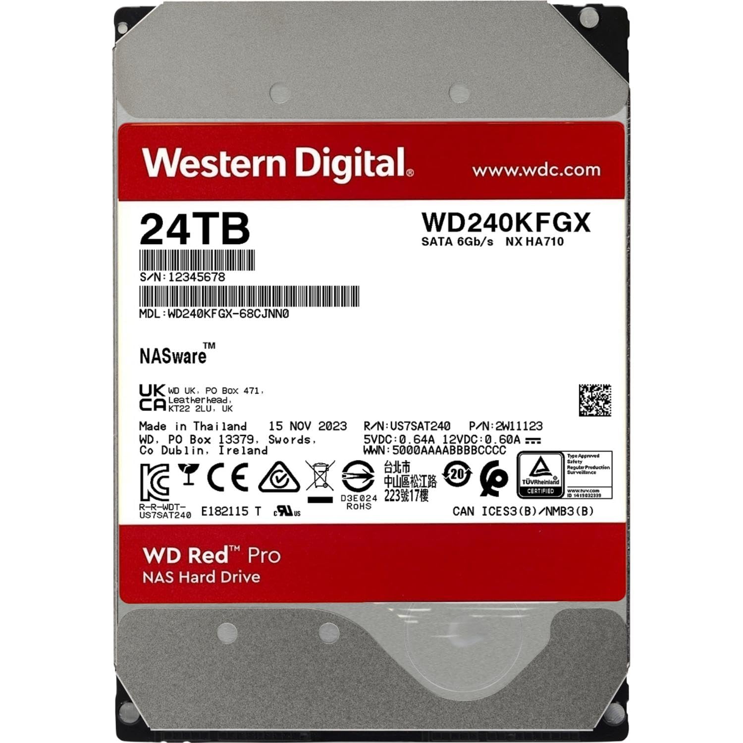 Western Digital 24Tb Wd Red Pro Nas Internal Hard Drive Hdd   7200 Rpm, Sata 6 Gb/S, Cmr, 512 Mb Cache, 3.5''   Wd240Kfgx